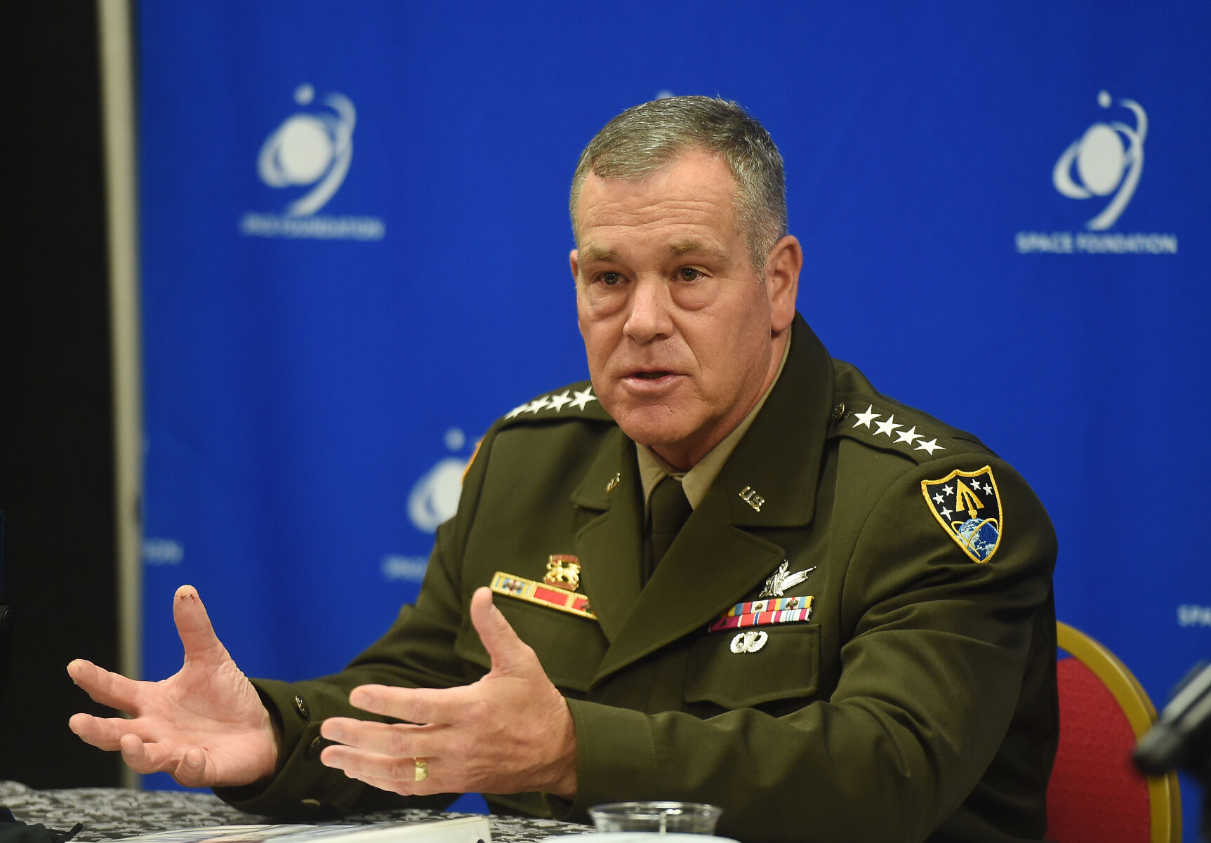 Space Command's Army Gen. James Dickinson speaks during a press conference at the Space Symposium being held at the Broadmoor Hotel on Tuesday, Aug. 24, 2021. (Photo by Jerilee Bennett, The Gazette) (Jerilee Bennett)