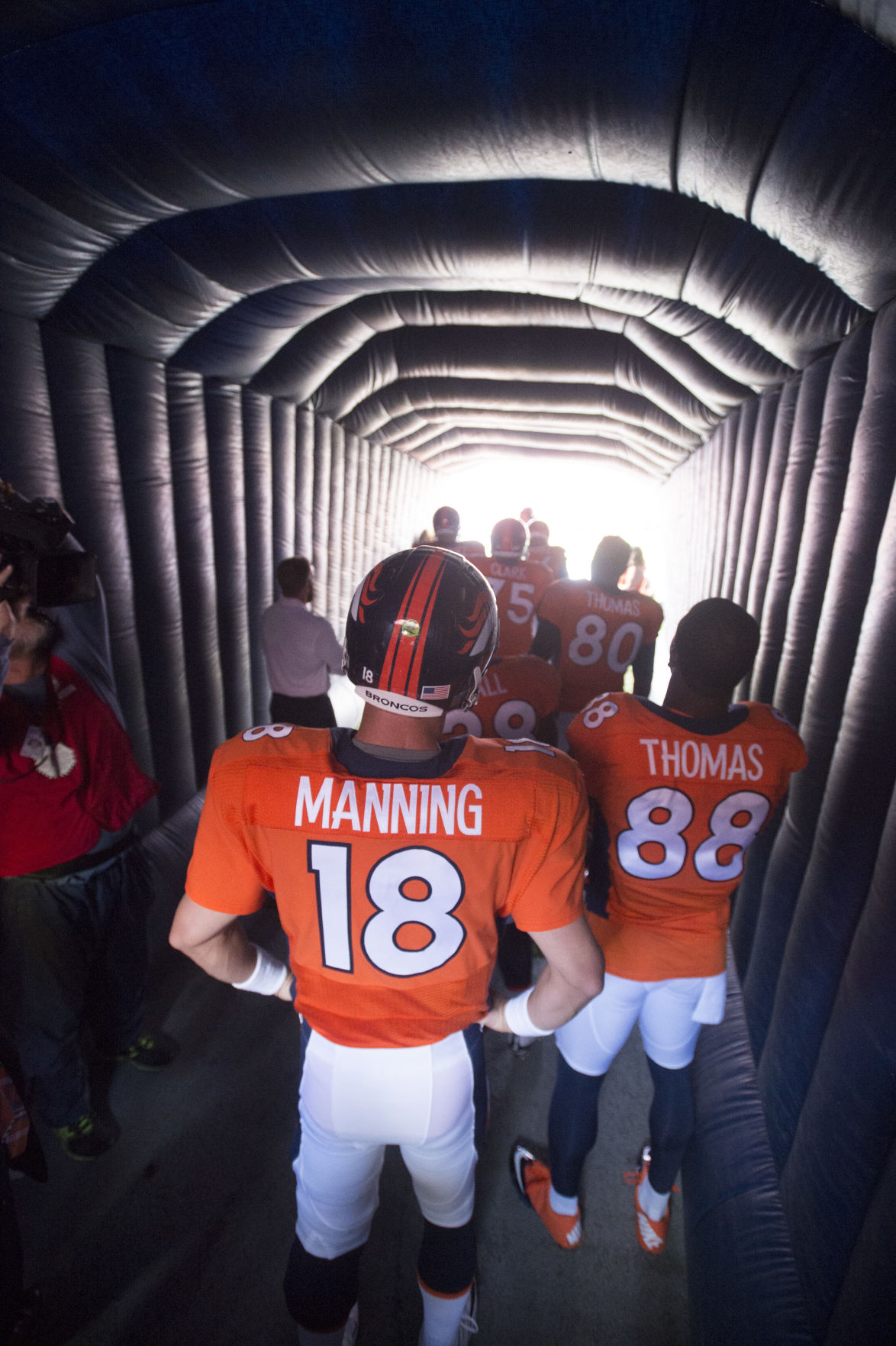 Peyton Manning waits to take the field at the start of Denver's season opener against the Indianapolis Colts Sunday, September 7, 2014 at Sports Authority Field at Mile High. Photo by Mark Reis, The Gazette (MARK REIS)
