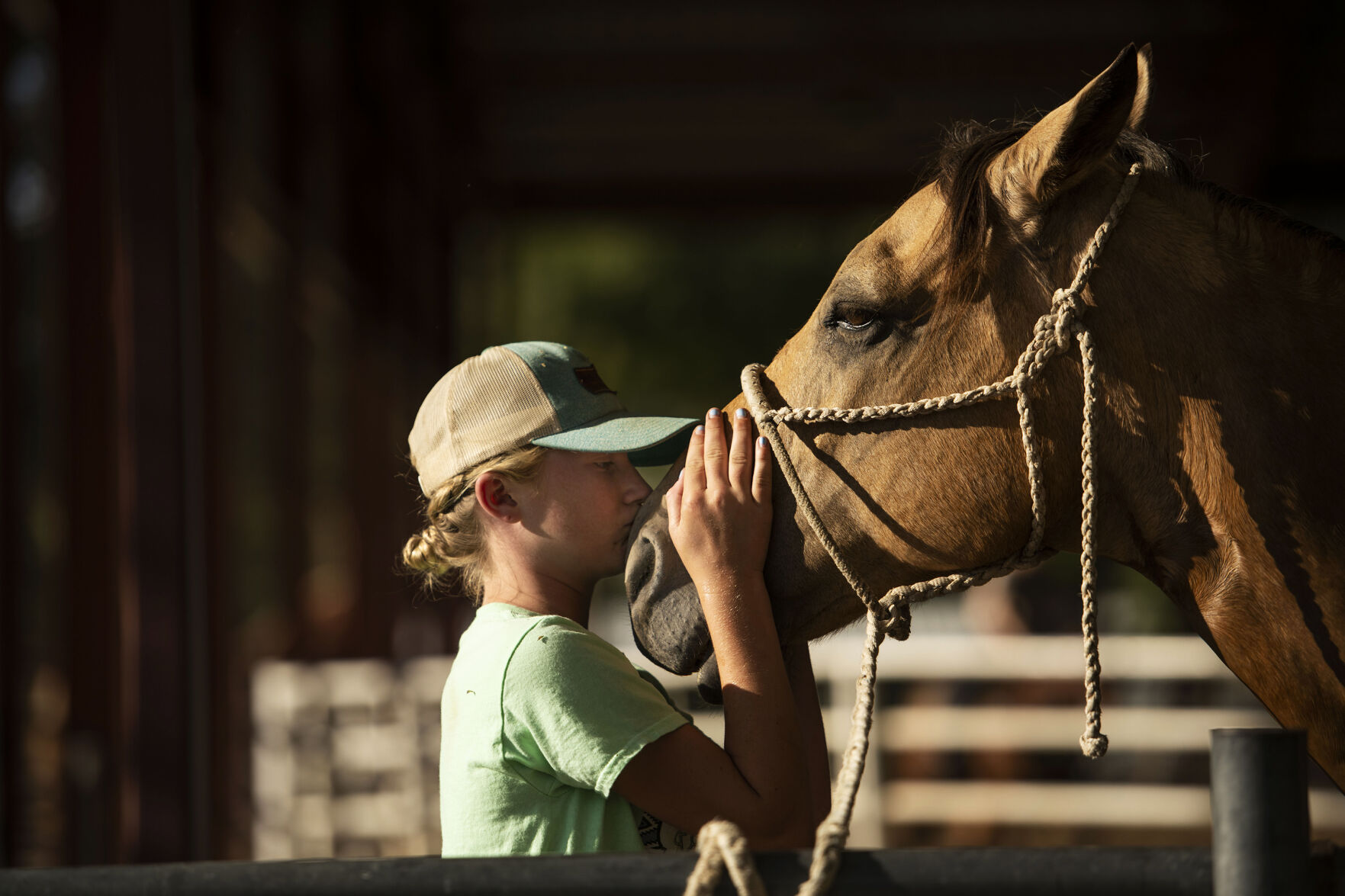 Addisyn Grilli, 10, shares a moment with her horse during the Colorado State Fair in Pueblo, Colo., on Friday, August 27, 2021. The fair kicked off on Friday and runs through Sept. 6. at the Colorado State Fairgrounds. (Chancey Bush/ The Gazette) (Chancey Bush/ The Gazette)
