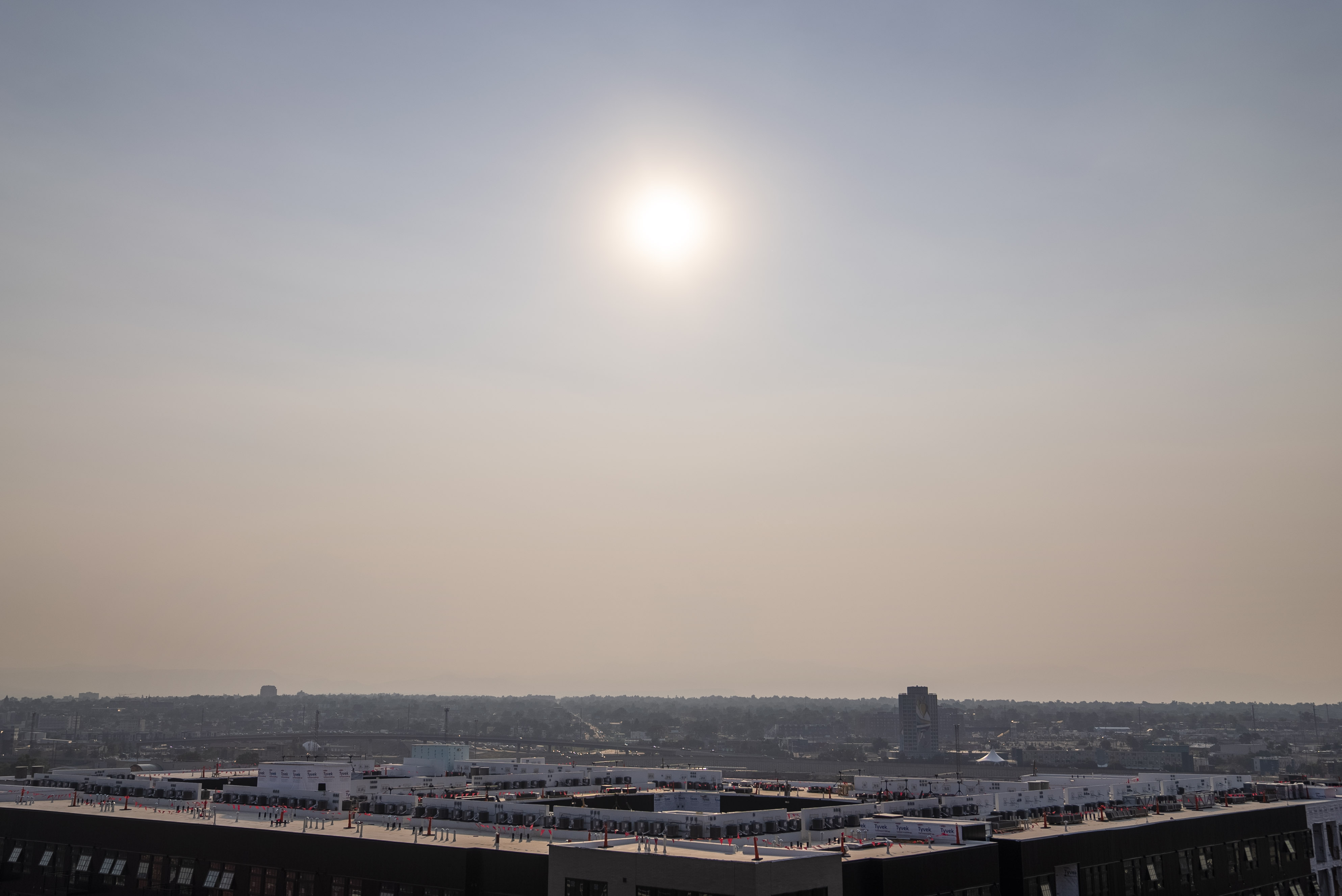 A smokey haze impacts the view to the west from the river north district in Denver, Colorado on Thursday, August 5, 2021. (Katie Klann/The Gazette) (Katie Klann)