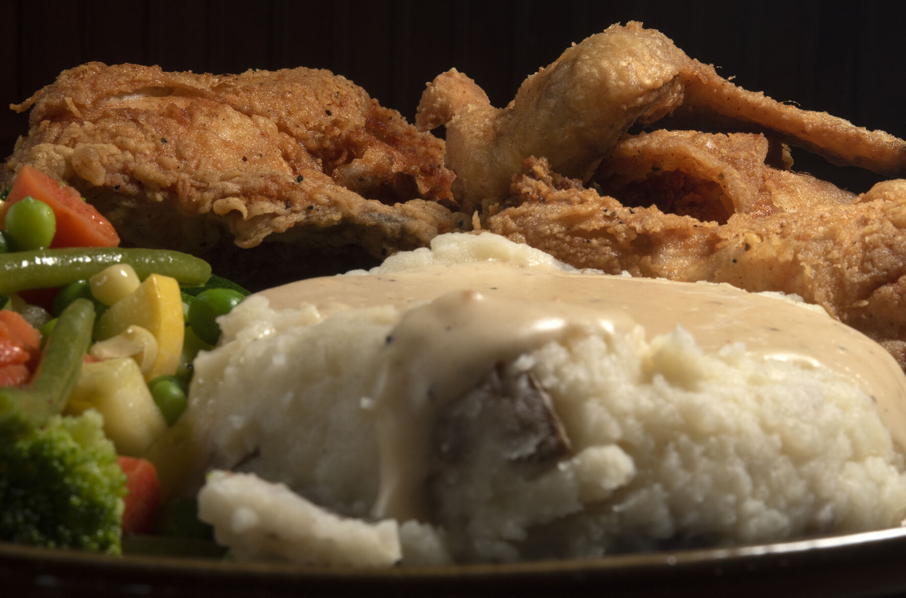 The pan-fried chicken dinner with mashed potatoes and vegetablesat the Castle Caféin Castle Rock. (Photos by Jeff Kearney, Special to The Gazette)