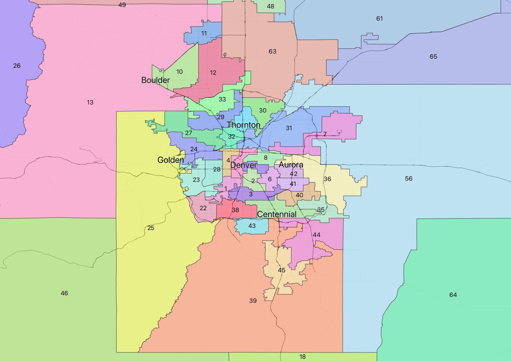 The new draft proposal for the House district map for the Denver area. (Evan Wyloge, The Denver Gazette)