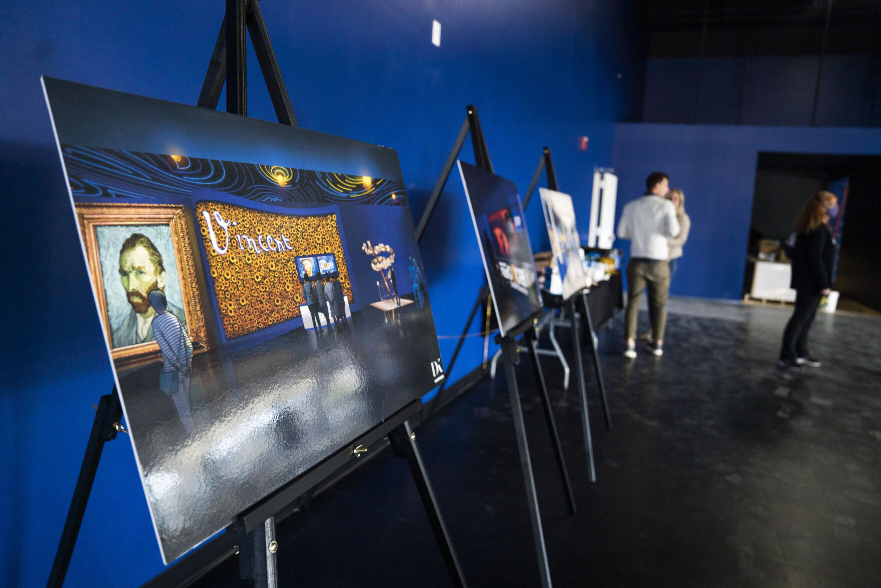 Renderings of the incomplete foyer on display during a hard hat tour of the new Immersive Van Gogh Exhibit Denver at Lighthouse Denver, just west of the River North Art District on Wednesday, September 22, 2021. (Photo by Katie Klann/Denver Gazette) (Katie Klann The Gazette)
