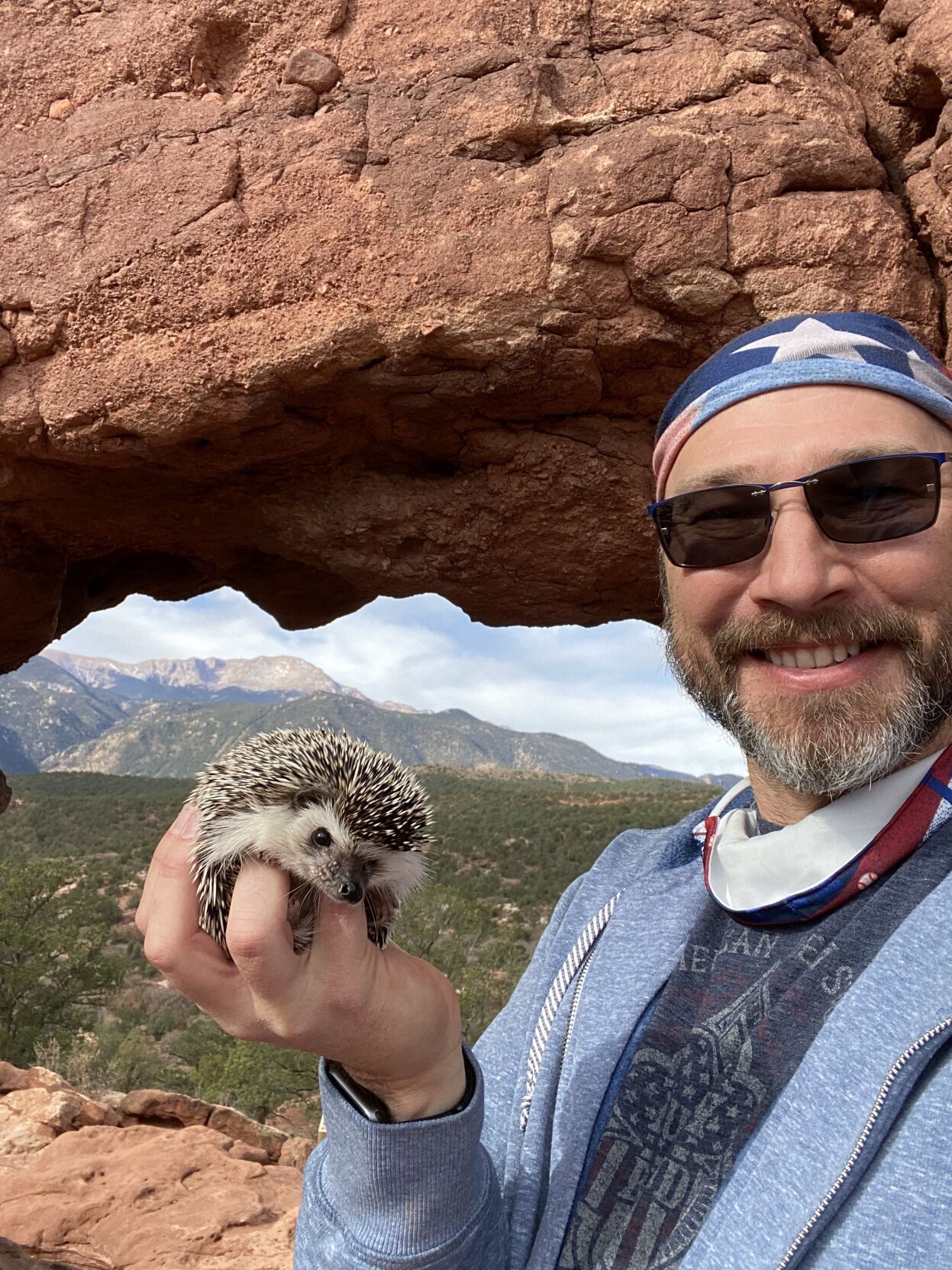 Jason Odell and his hedgehog, Lemmy, on a hike. (Contributed photo)