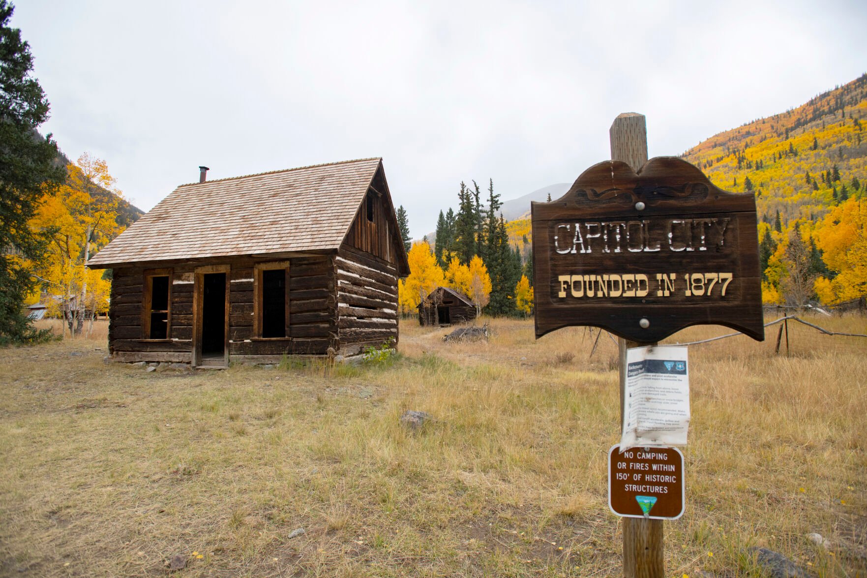 The ghost town of Capitol City is surrounded by the turning aspens on Engineer Pass Tuesday, Sept. 28, 2021. (The Gazette, Christian Murdock) (Christian Murdock/The Gazette)