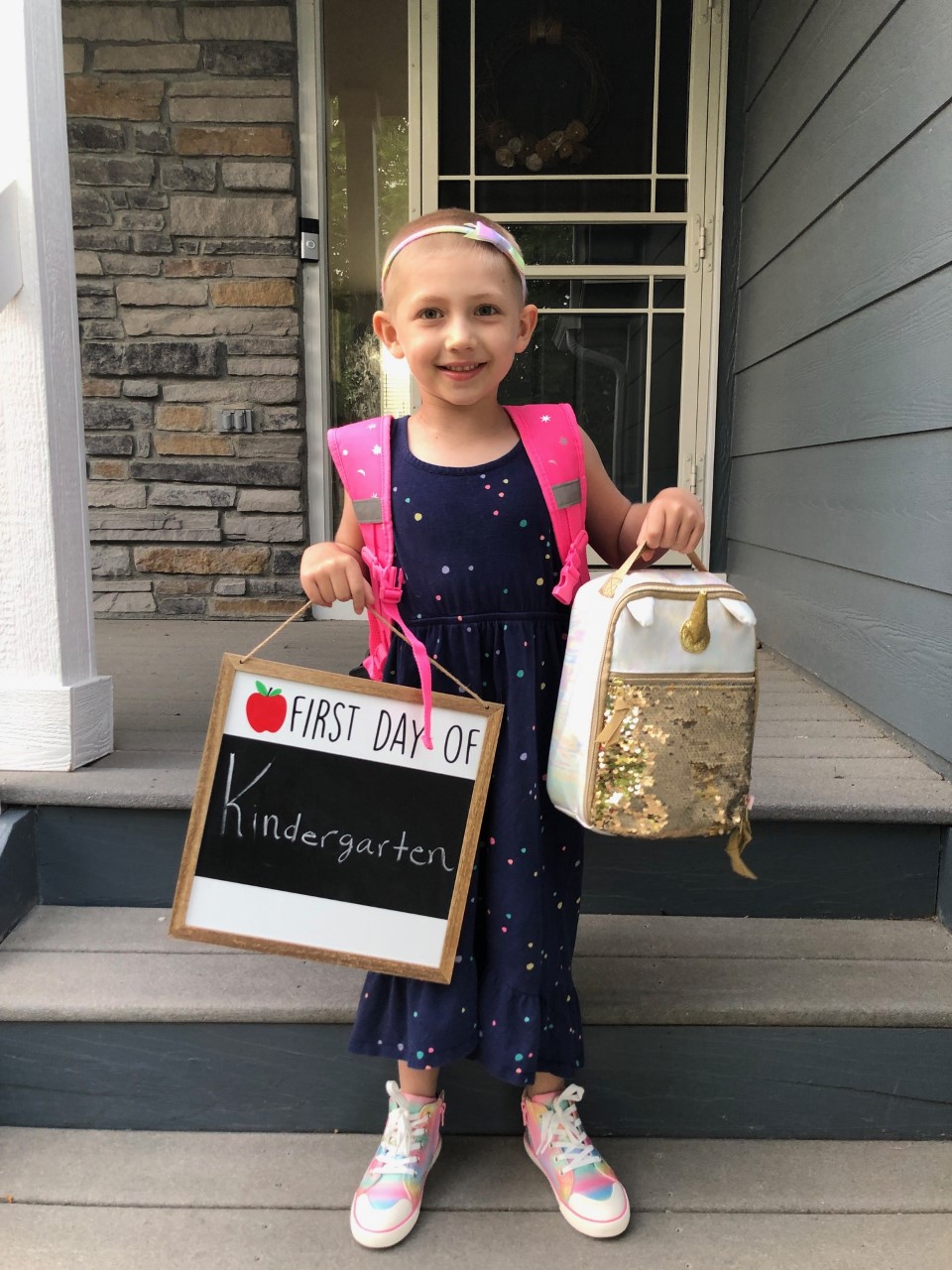 Piper Lardes on the first day of kindergarten this year. (Photo courtesy of the Lardes family.)