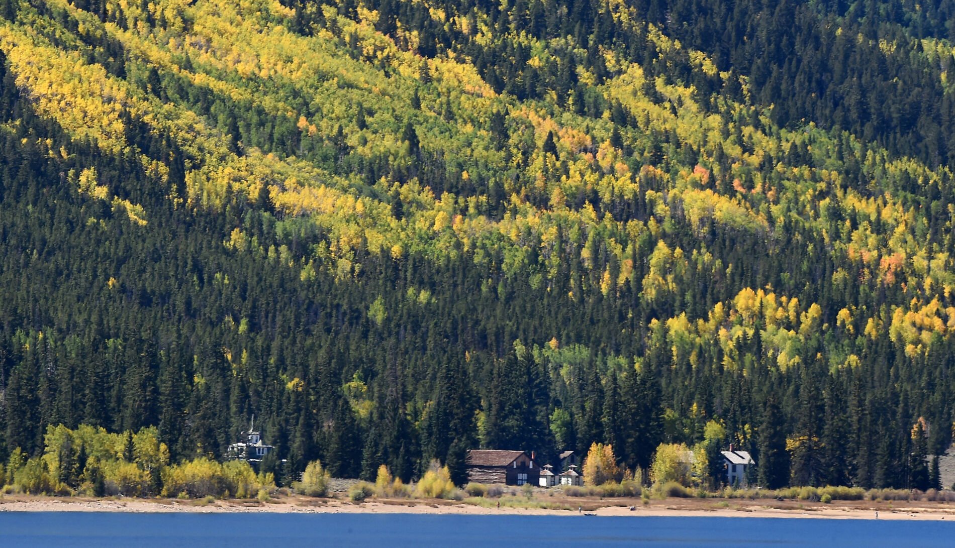 Interlaken, an abandoned lakeside resort, can be seen on the other side of Twin Lakes underneath a mountainside. (Photo by Jerilee Bennett, The Gazette) (Jerilee Bennett)