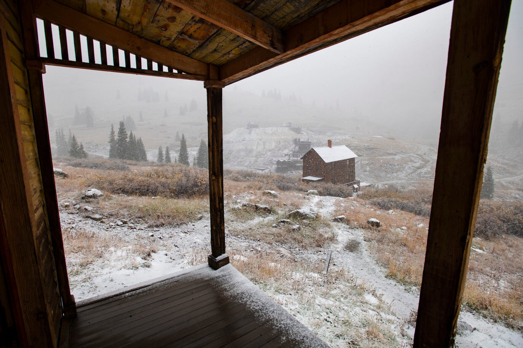 Snow falls on the ghost town of Animas Forks at 11,00-feet in the San Juan Mountains Wednesday, Sept. 29, 2021. The town was founded in the 1870s. (The Gazette, Christian Murdock) (Christian Murdock/The Gazette)