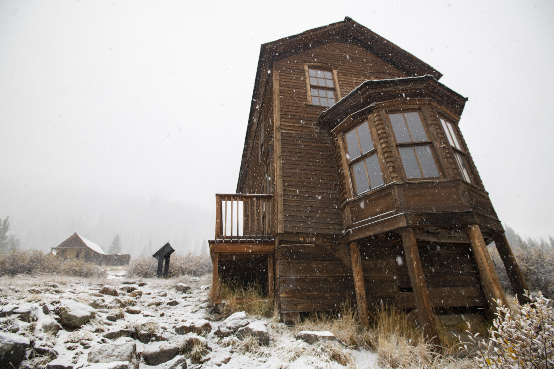Snow falls the Willam Duncan House in the ghost town of Animas Forks at 11,00-feet in the San Juan Mountains Wednesday, Sept. 29, 2021. The town was founded in the 1870s. The Duncan House was built in 1879. (The Gazette, Christian Murdock) (Christian Murdock/The Gazette)