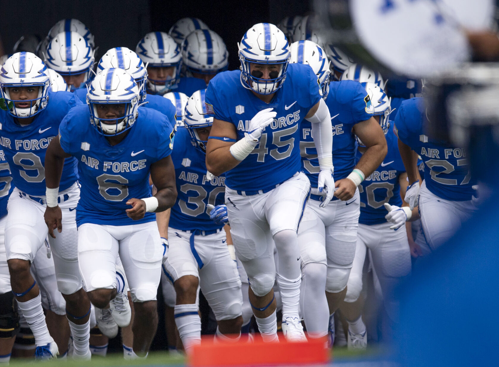 The Falcons take the field Sept. 4 against Lafayette at Falcon Stadium in Colorado Springs. Air Force won 35-14. (Photos by Chancey Bush, The Gazette)