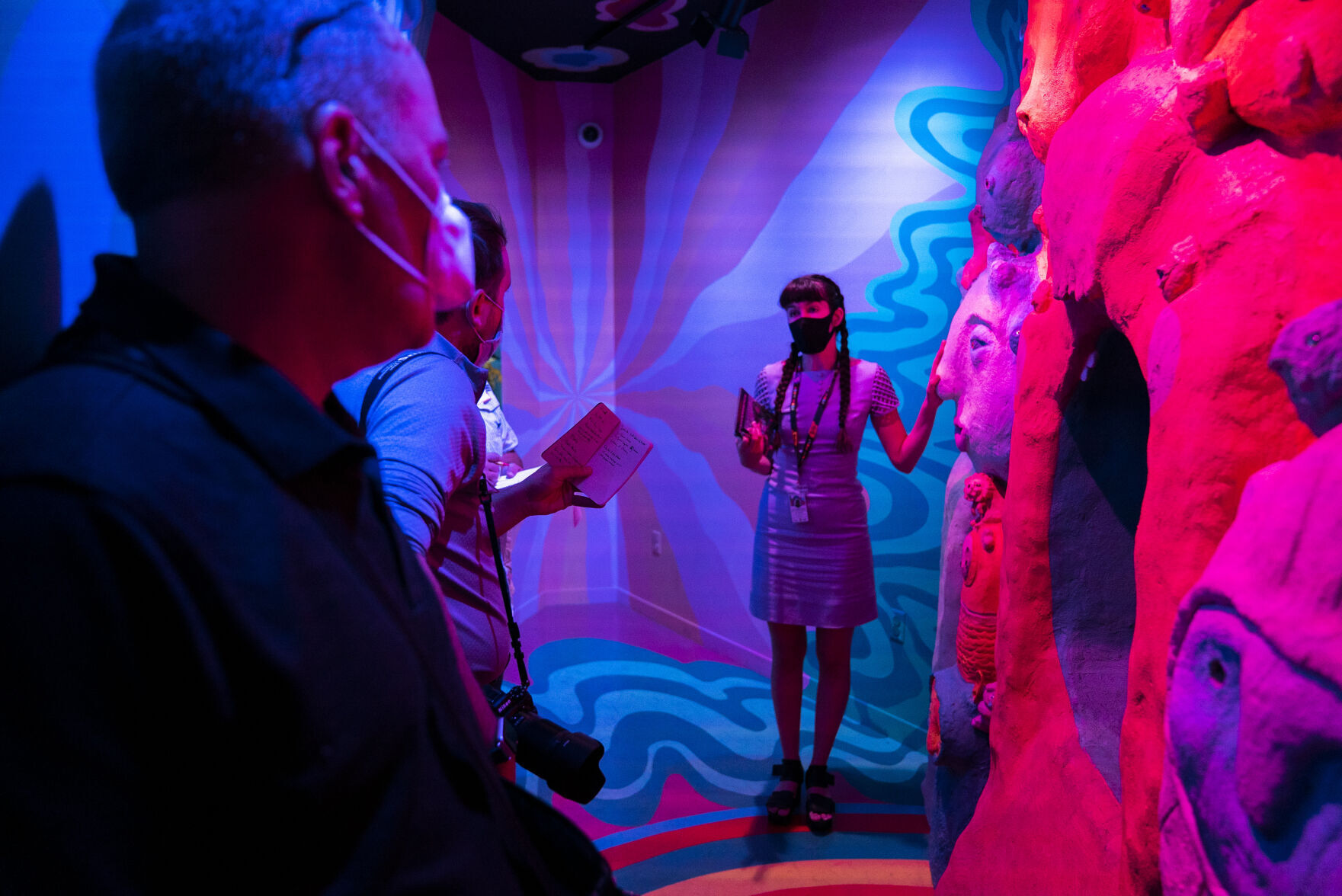 Han Sayles, director of artist collaboration, explains an exhibit within Numina during a media tour of Meow Wolf Convergence Station on Tuesday, September 14, 2021 in Downtown Denver. Convergence Station opens to the public on September 17. (Photo by Katie Klann/Denver Gazette) (Katie Klann The Gazette)