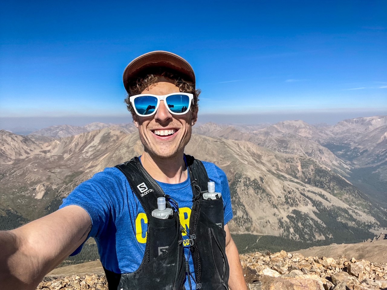 Spencer McKee snaps a selfie on top of Mount Elbert after his run to the top. At the moment of this photo, he was the highest hiker in Colorado at an elevation of 14,433-feet. Courtesy photo.