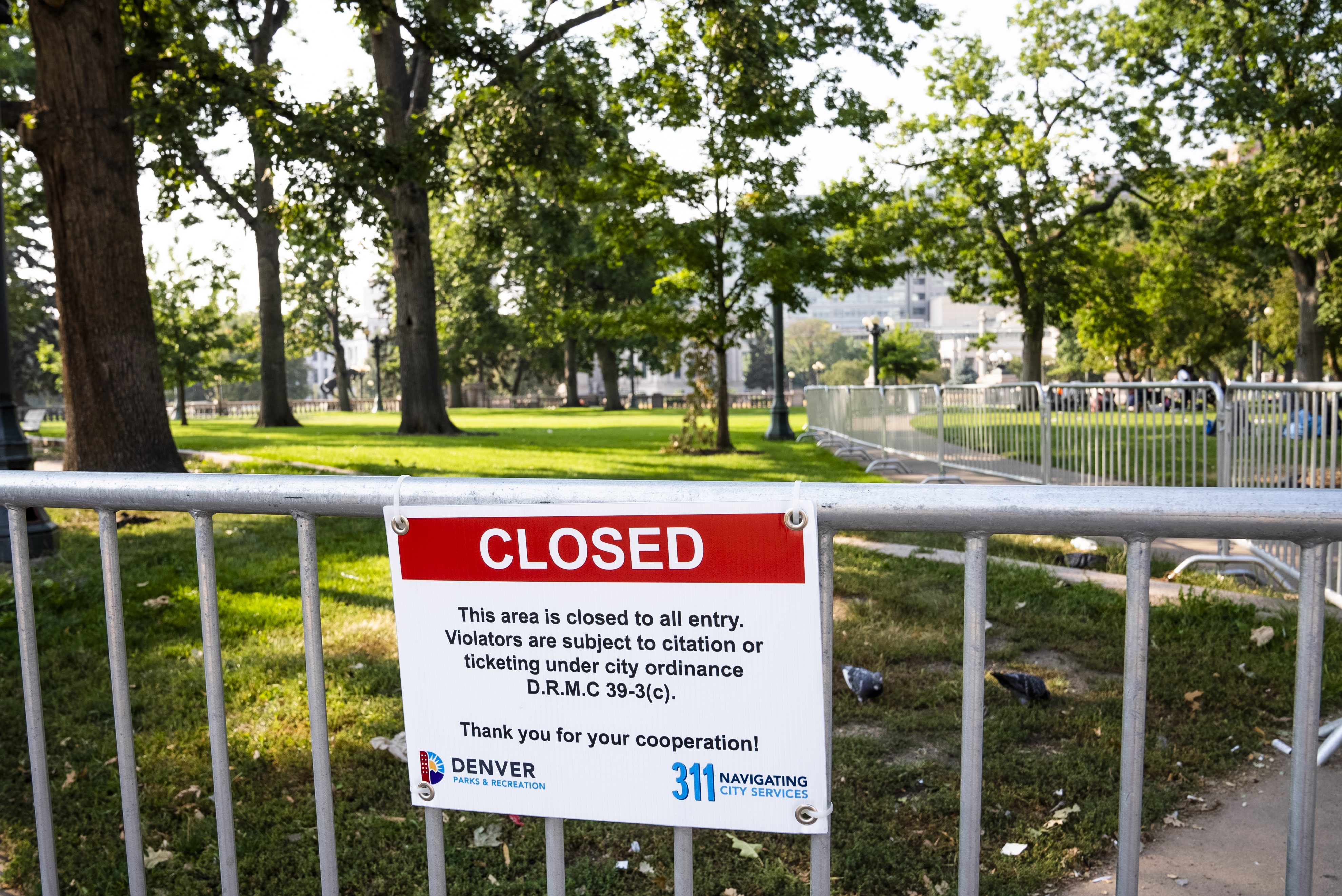 Scenes from Civic Center Park in Downtown Denver on Tuesday, September 7, 2021. The city of Denver plans to shut down Civic Center Park next week because of concerns over safety and sanitation, Denver Parks and Recreation announced. (Photo by Katie Klann/Denver Gazette) (Katie Klann The Gazette)