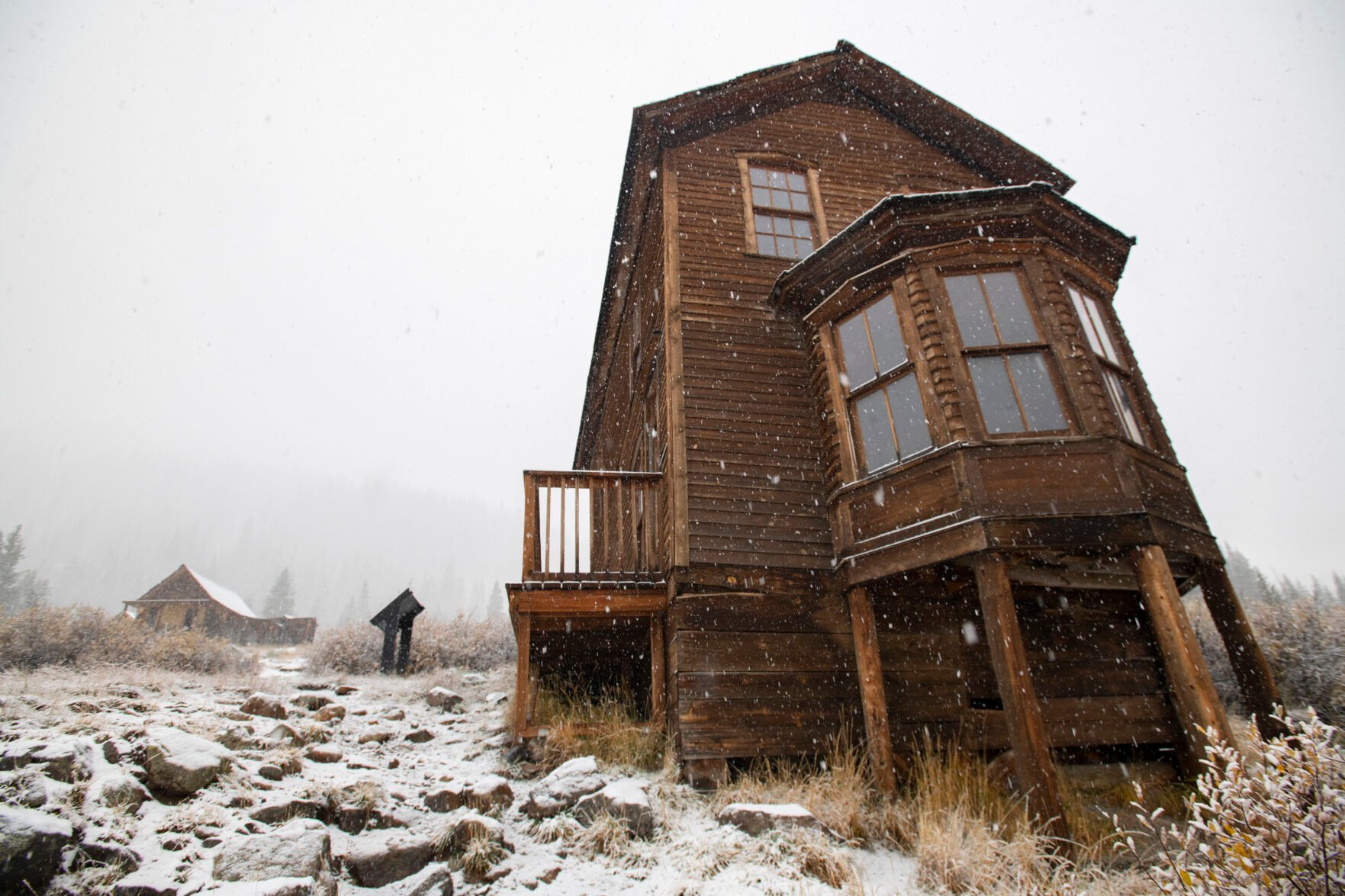 Snow falls the Willam Duncan House in the ghost town of Animas Forks at 11,00-feet in the San Juan Mountains Wednesday, Sept. 29, 2021. The town was founded in the 1870s. The Duncan House was built in 1879. (The Gazette, Christian Murdock) (Christian Murdock/The Gazette)