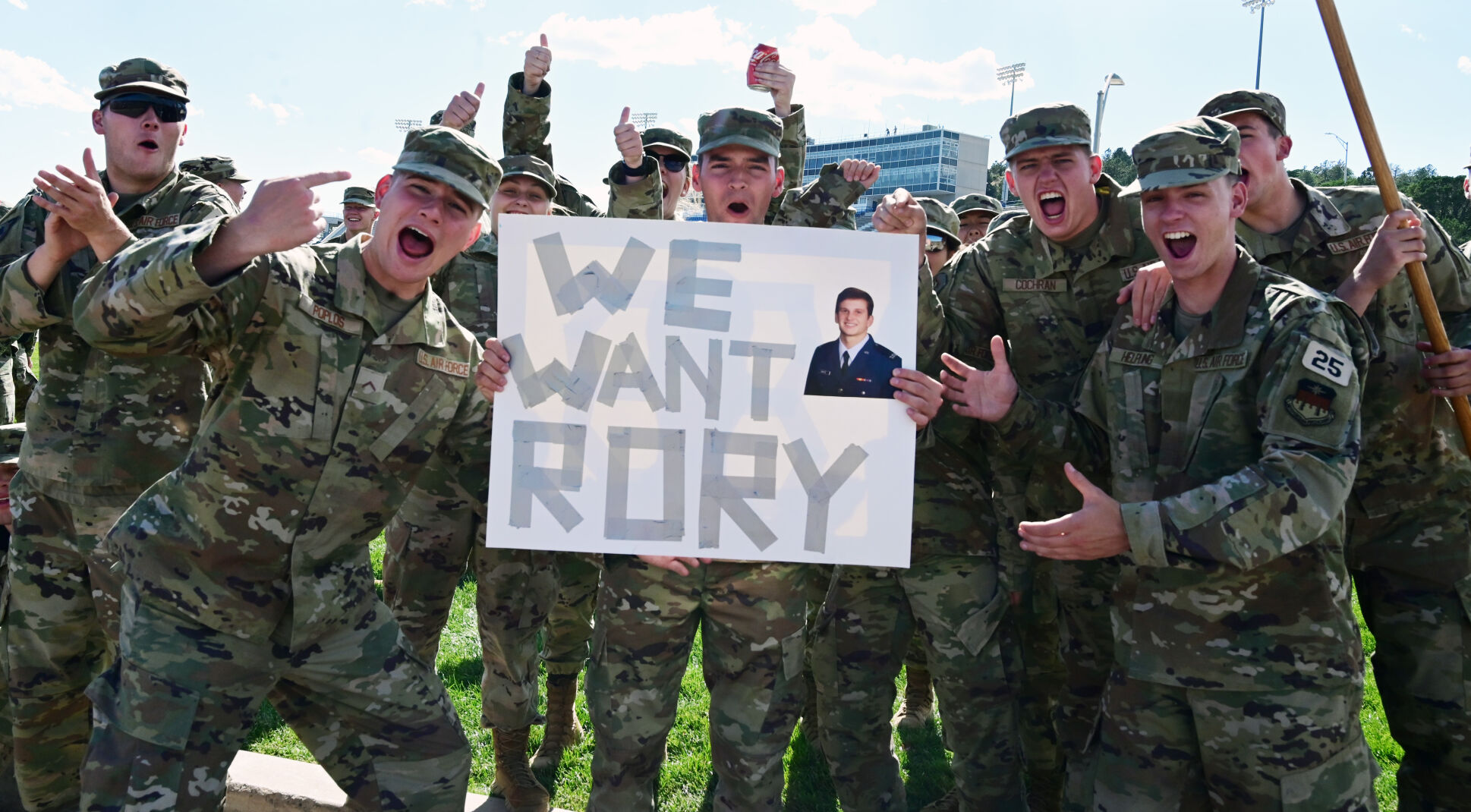 At a pep rally outside the stadium, cadets welcome the Air Force football team, cheerleaders and band to the game against Utah State on Saturday, Sept. 18, 2021. (Photo by Jerilee Bennett, The Gazette) (Jerilee Bennett)