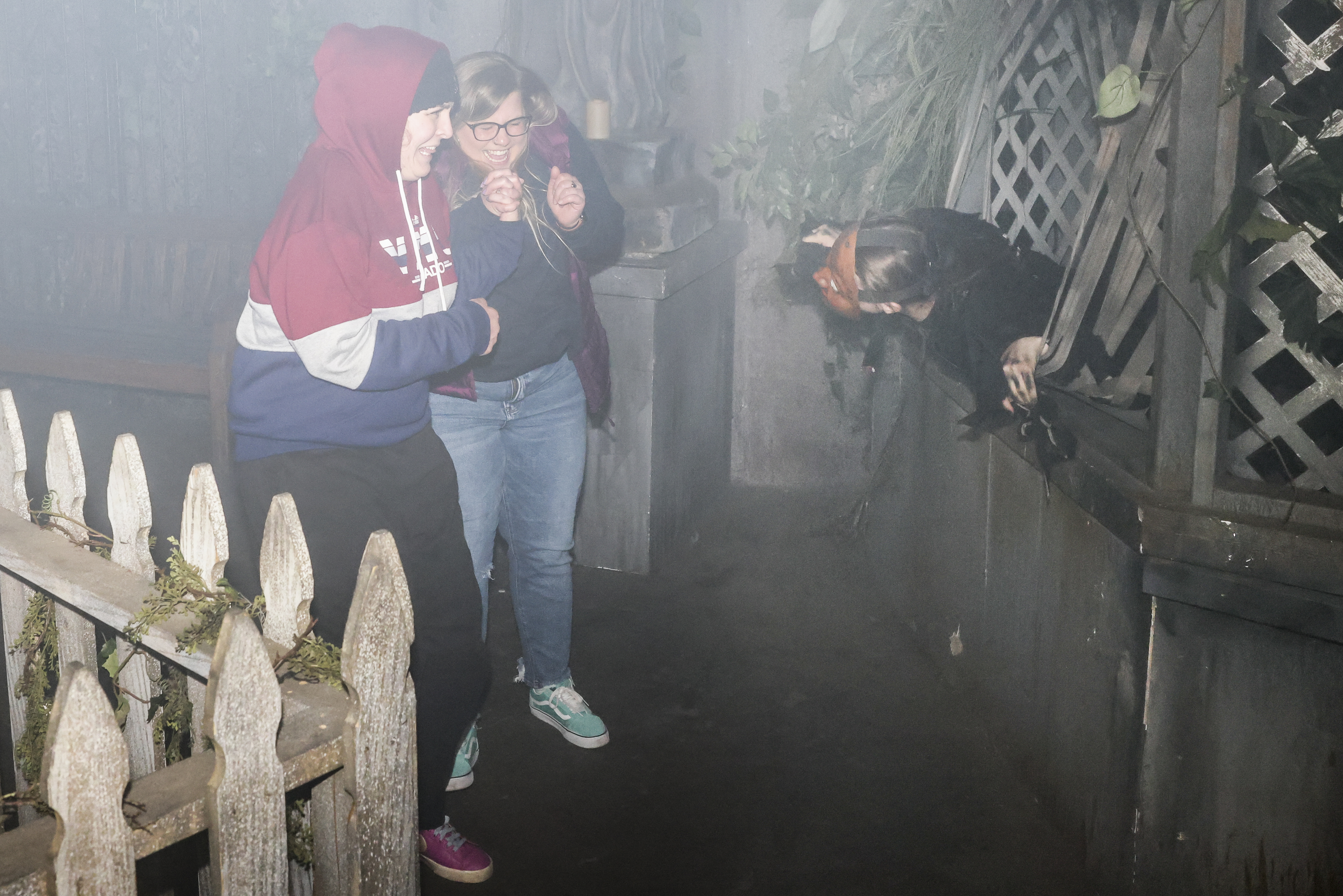 13th Floor Haunted House performers scares guests at the haunted house on Tuesday, Oct. 12, 2021 in Denver. (Michael Ciaglo/Special to The Denver Gazette)