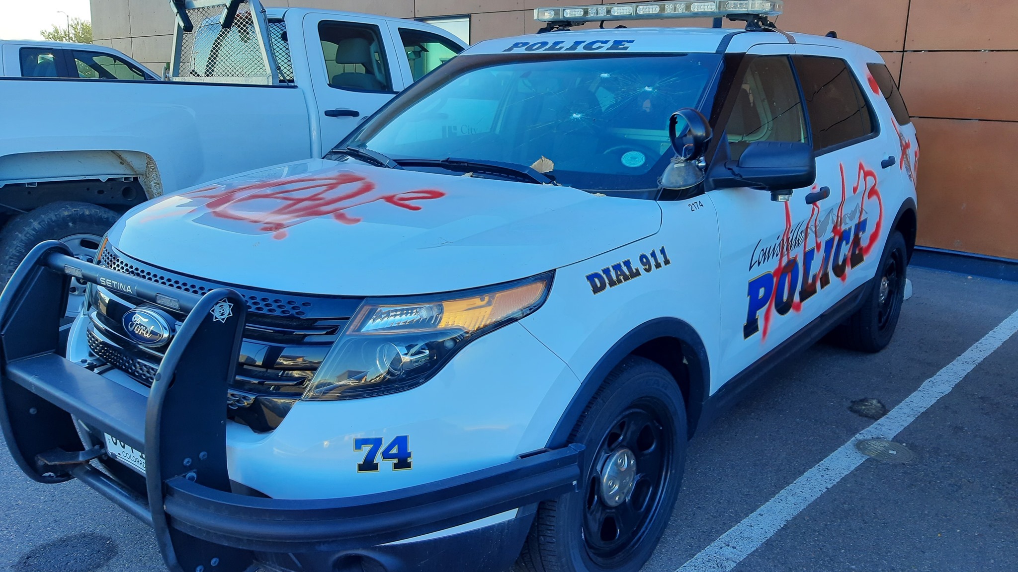 Louisville police SUV vandalized overnight