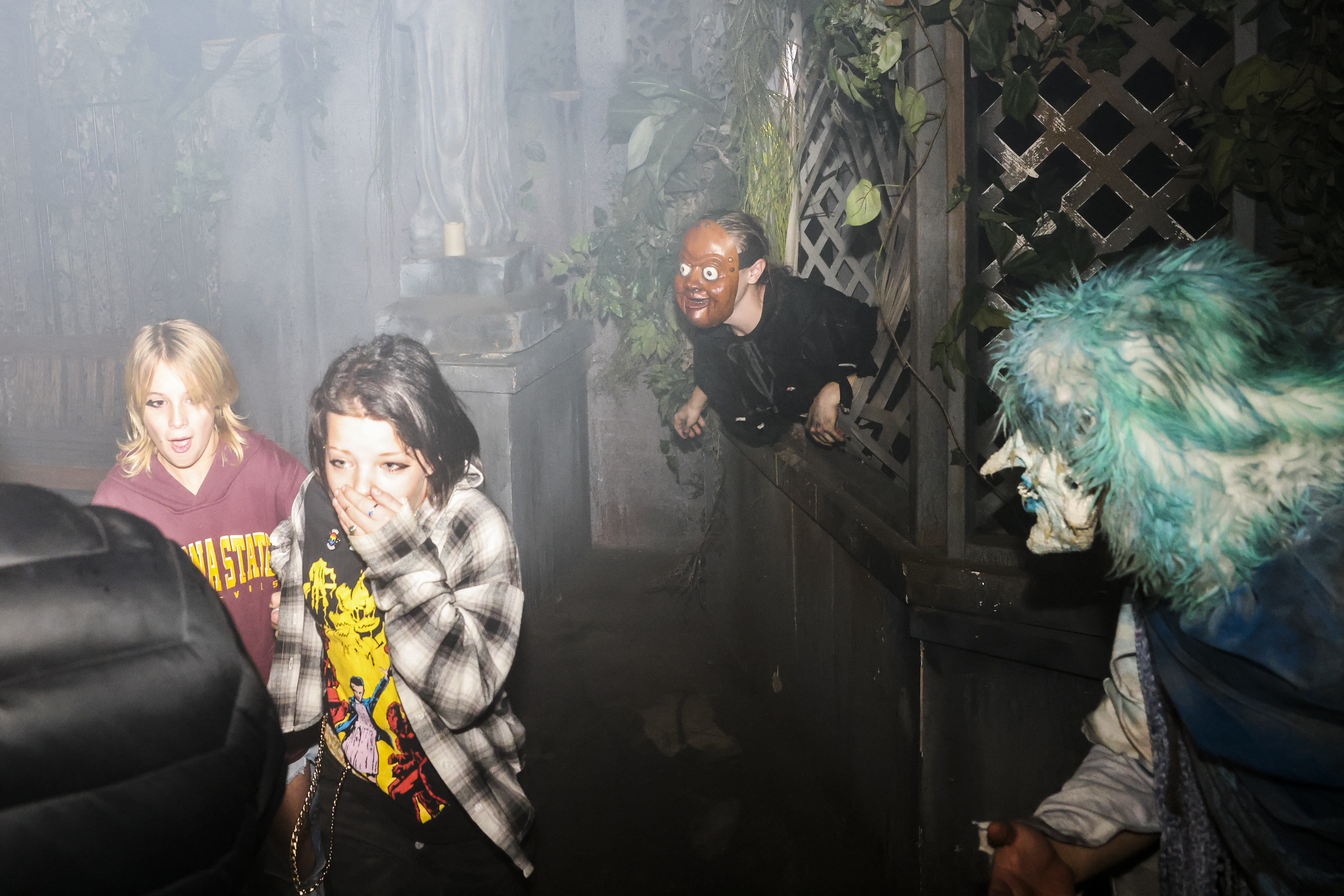 13th Floor Haunted House performers scares guests at the haunted house on Tuesday, Oct. 12, 2021 in Denver. (Michael Ciaglo/Special to The Denver Gazette)