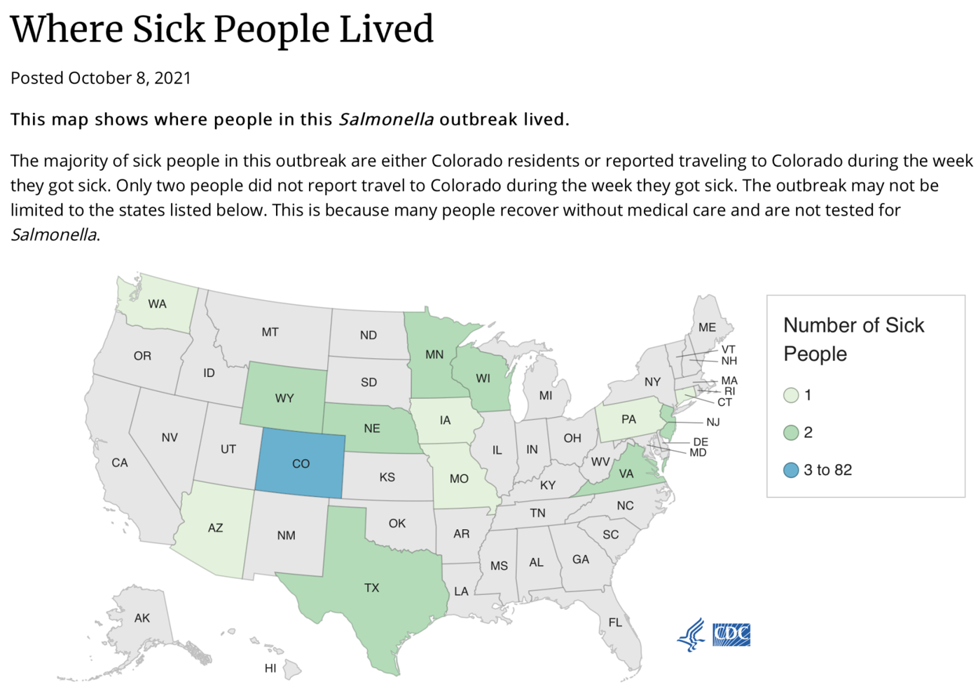 Salmonella outbreak map; 10-9-21