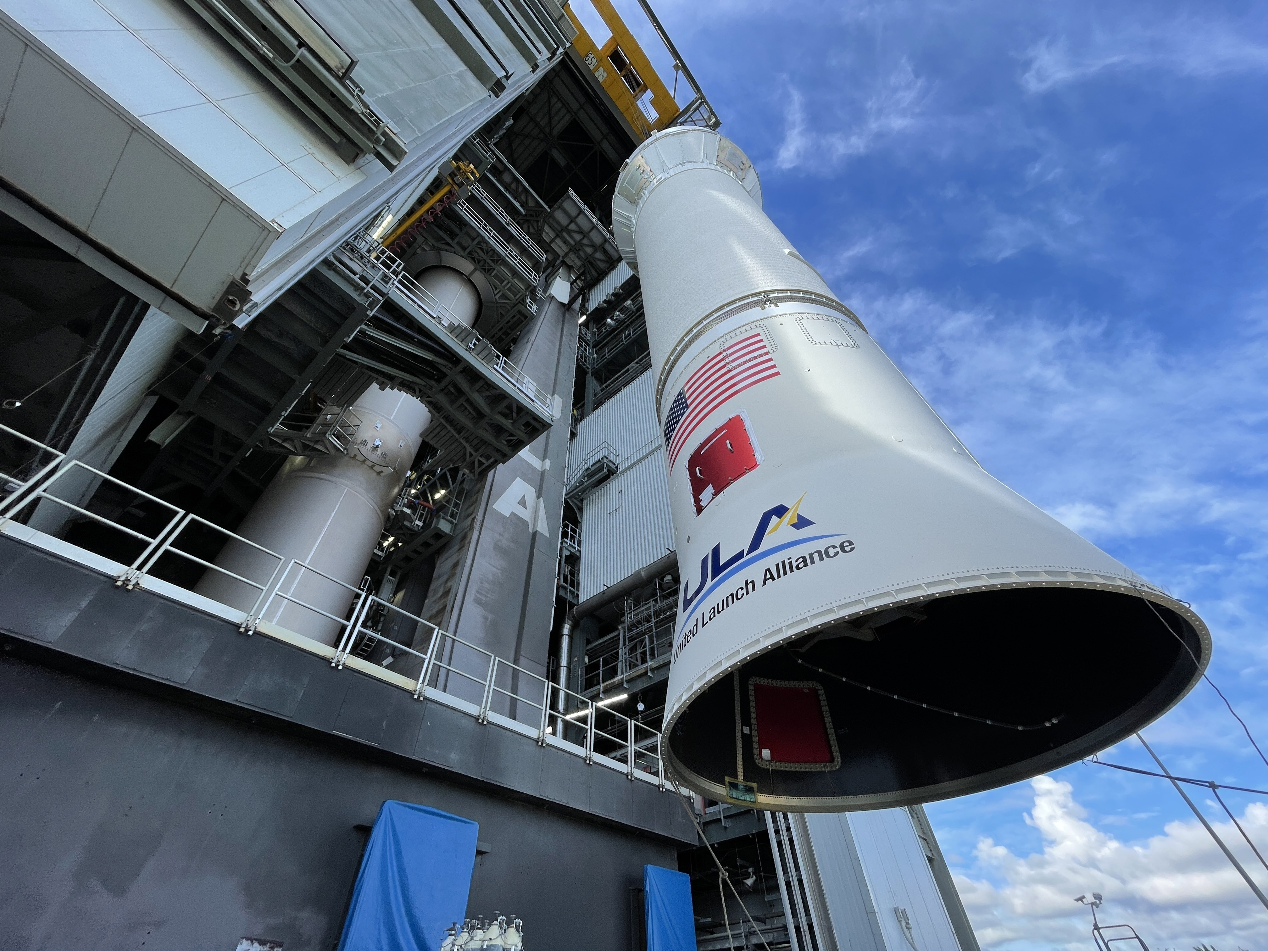The capsule with the Lockheed Martin-built NASA Lucy spacecraft being mounted on the United Launch Alliance Atlas V rocket at Cape Canaveral Space Force Station in Florida. It's set to launch at 4:34 a.m. MST Saturday. (Courtesy of United Launch Alliance)