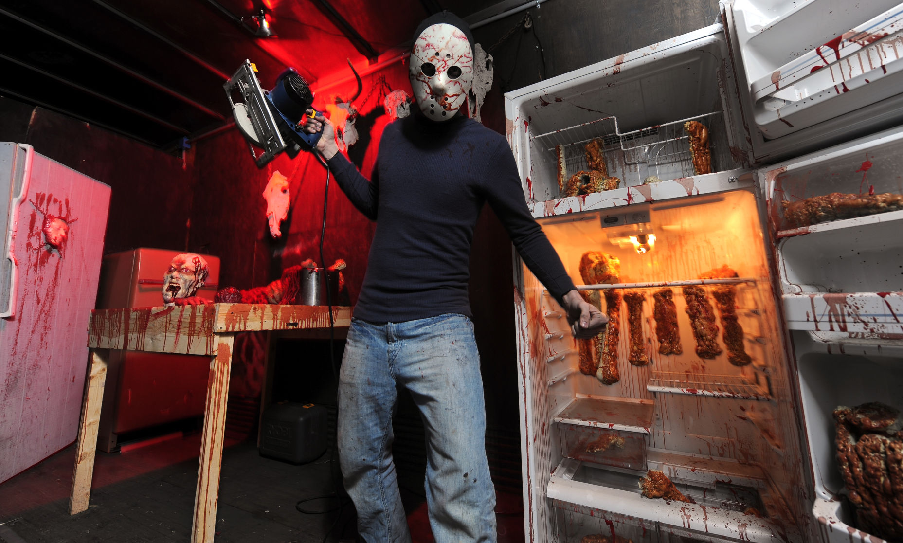 Jeff Phelps as one of the characters from Hell Scream Haunted House at Powers Boulevard and Palmer Park. The house is open every day of the week, from 7 to 11 week days, 7 to midnight on the week ends. KEVIN KRECK, THE GAZETTE (Kevin Kreck)