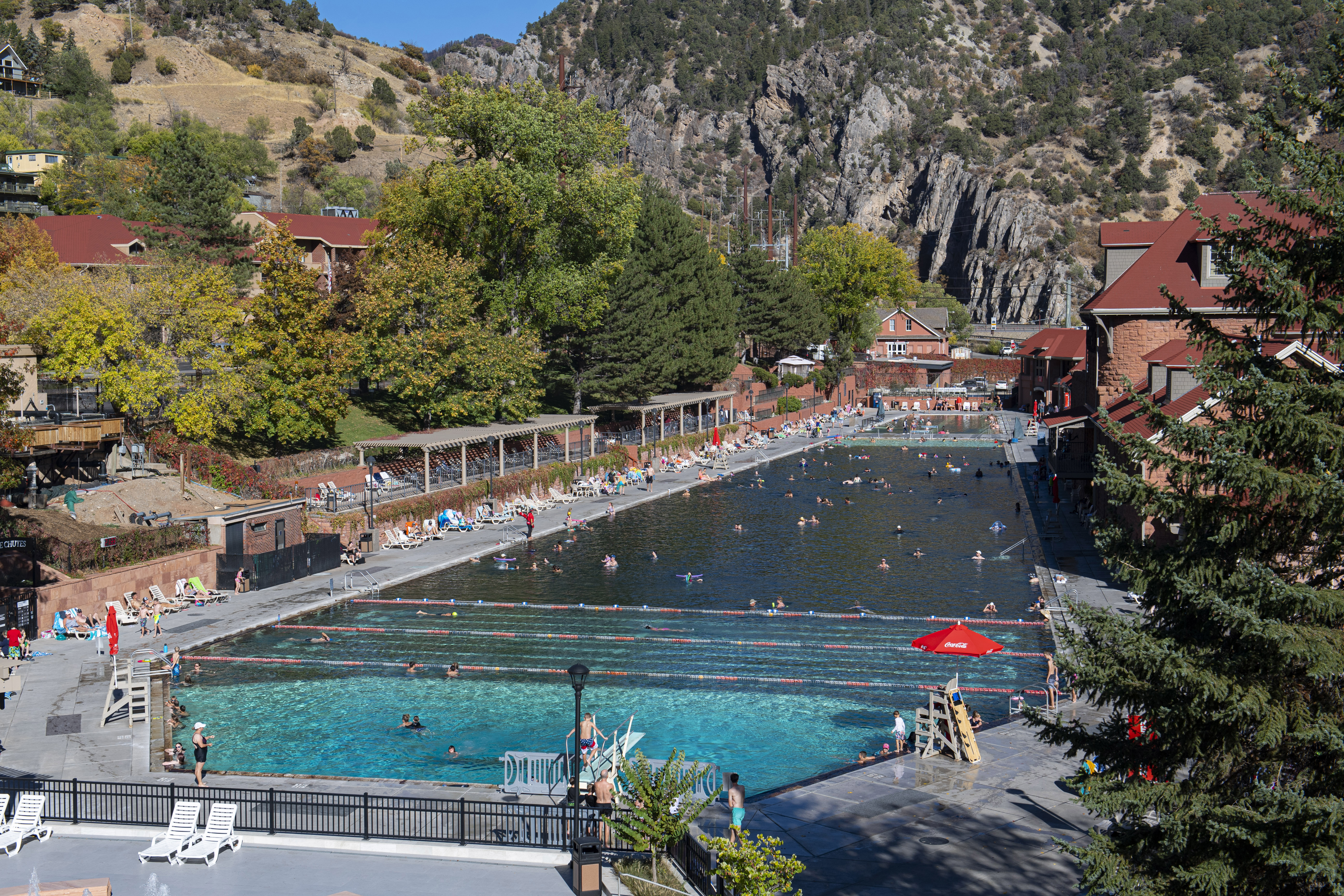 Bathers relax in the Glenwood Hot Springs next to the Hotel Colorado in Glenwood Springs. (Christian Murdock, The Gazette)