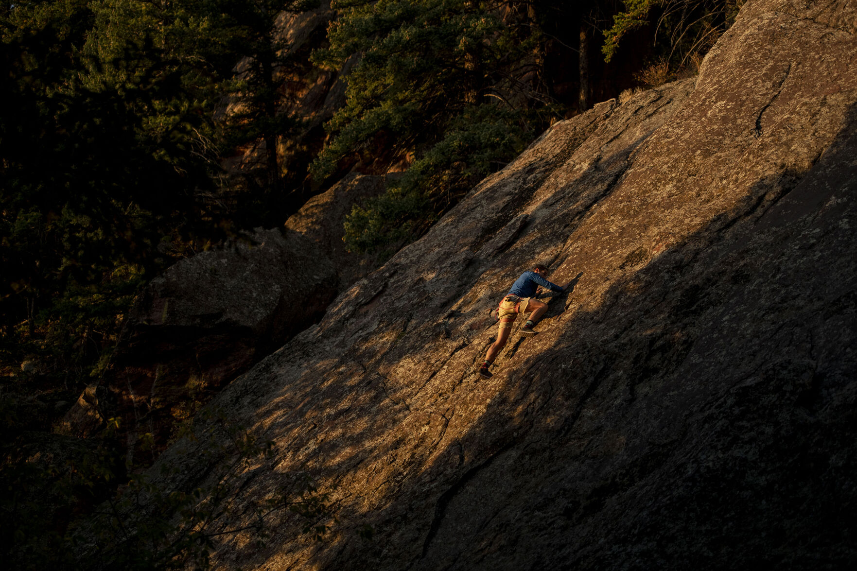 The Satan’s Minions Scrambling Club scale slabs of rock near the Flatirons of Boulder, Colo. on Oct. 12, 2021. Bill Wright started the group in the 1990’s. (Chancey Bush / The Gazette) (Chancey Bush/ The Gazette)