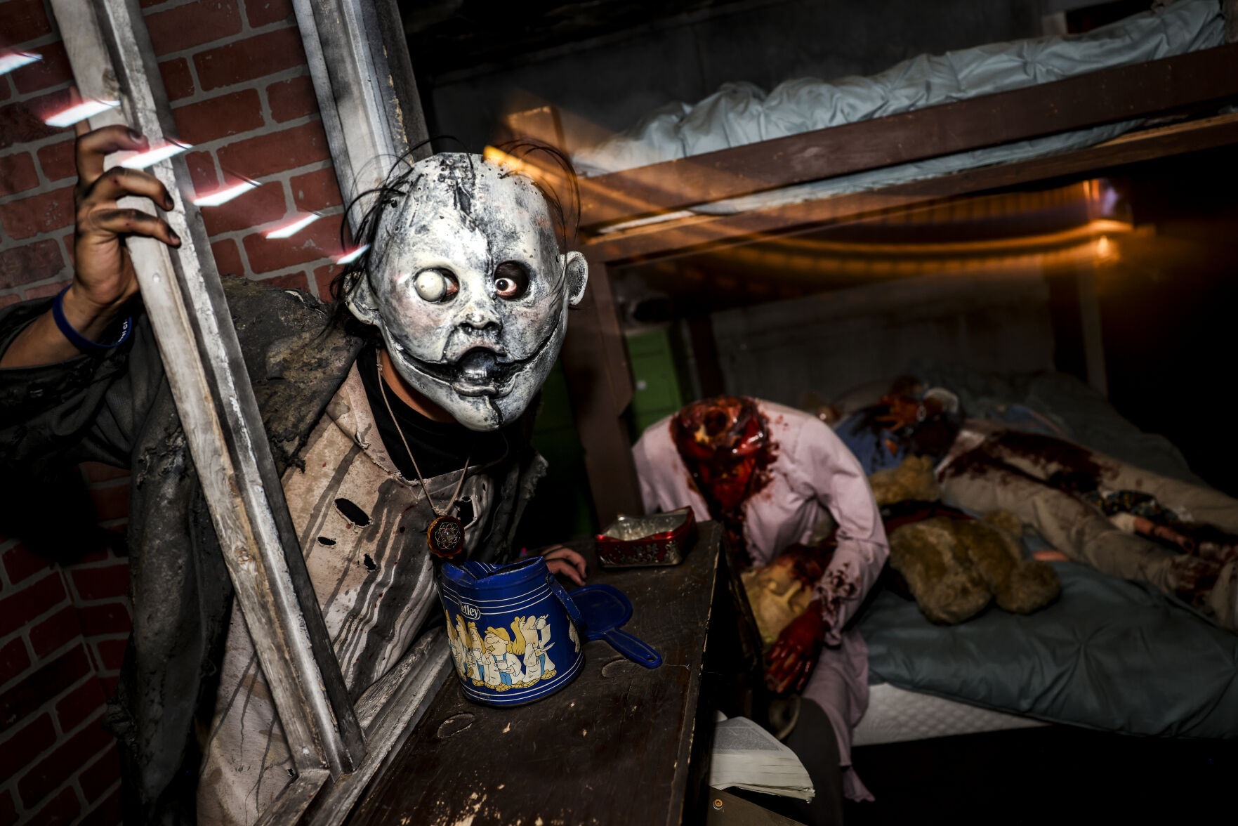 A 13th Floor Haunted House performer poses for a portrait before guests arrive at the haunted house on Tuesday, Oct. 12, 2021 in Denver. (Michael Ciaglo/Special to The Denver Gazette)