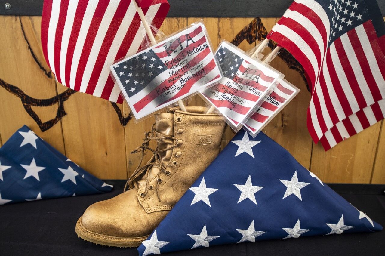 A memorial for Lance Cpl. Rylee McCollum, a Jackson, Wyoming, native who was killed August 26 with 12 other U.S. service members in a suicide bombing while evacuating civilians and U.S. allies from Kabul, Afghanistan. (Bradly J. Boner, Jackson Hole News&Guide)