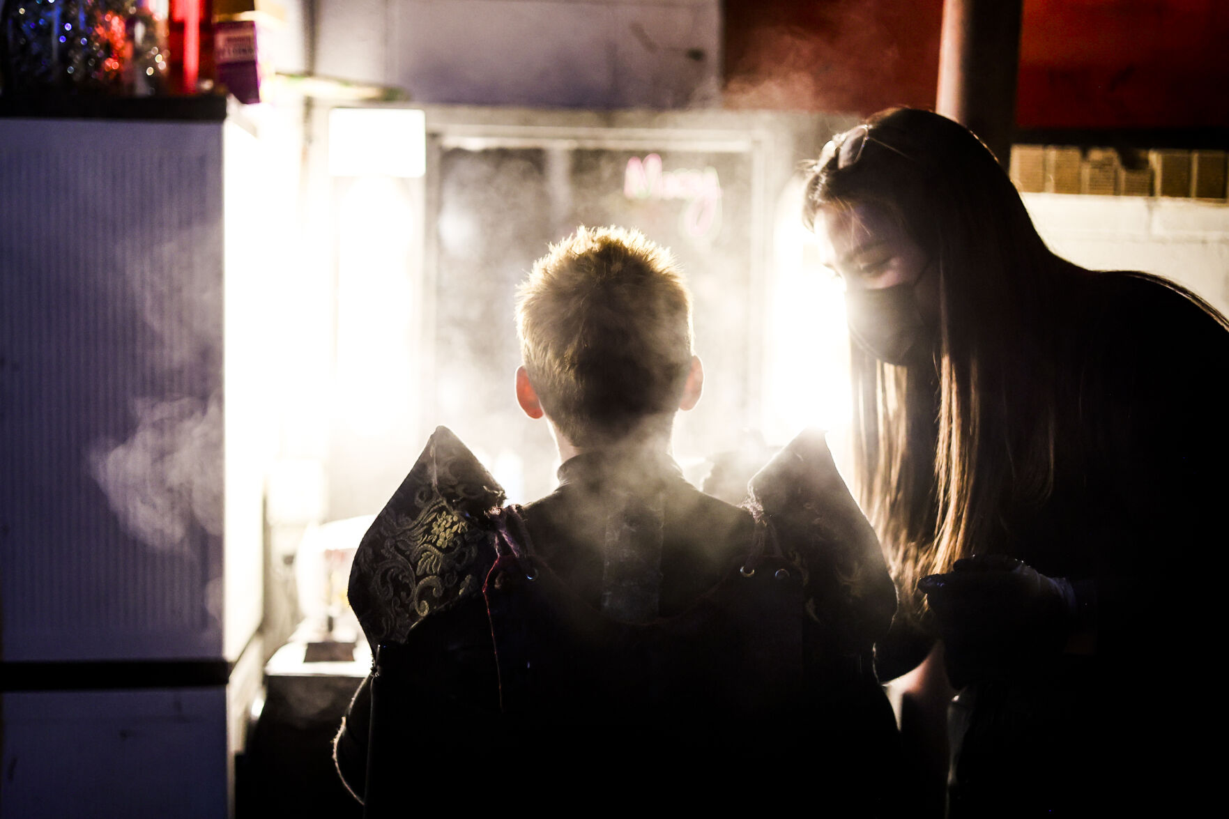 Performers at 13th Floor Haunted House get their makeup done before guests arrive at the haunted house on Tuesday, Oct. 12, 2021 in Denver. (Michael Ciaglo/Special to The Denver Gazette)