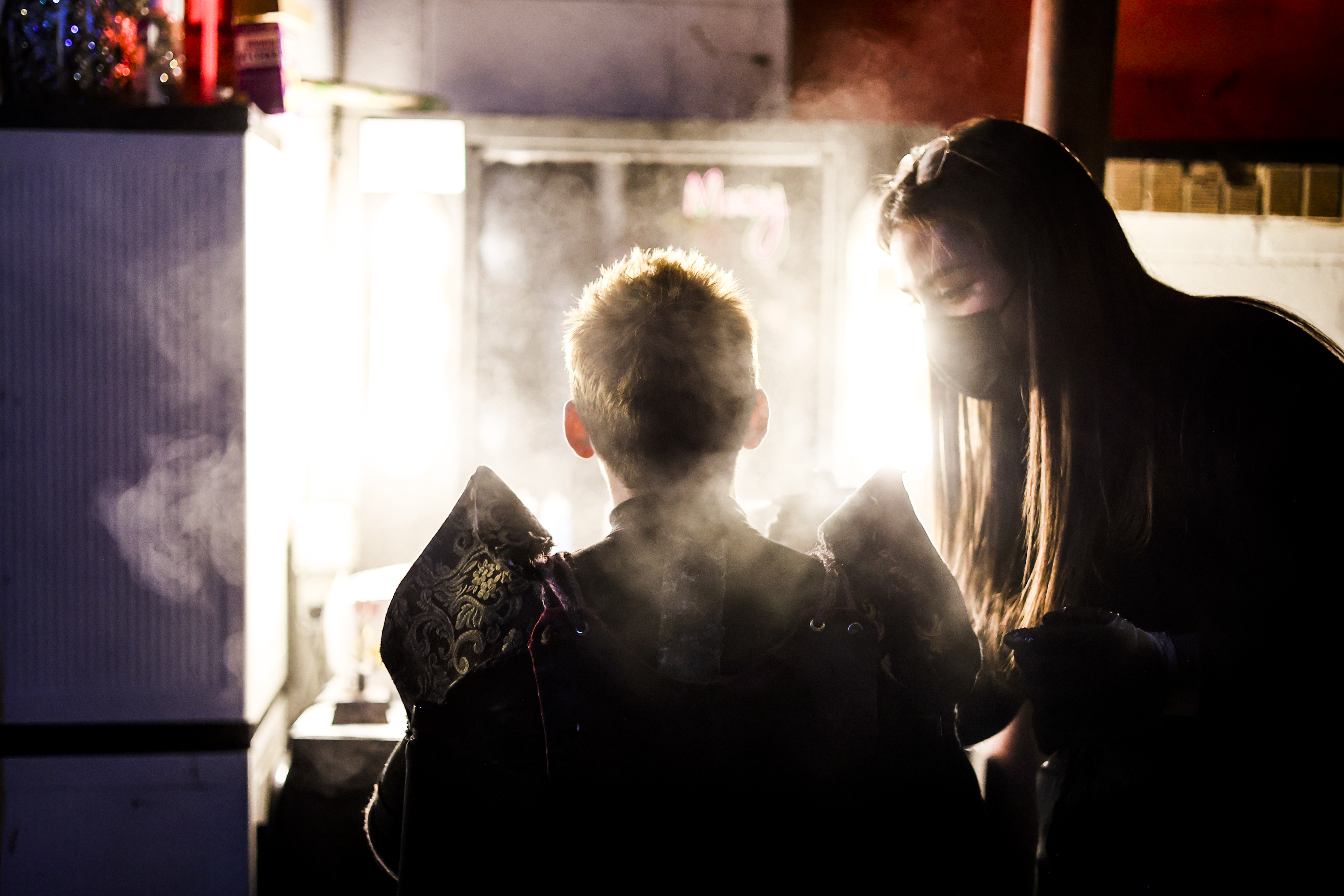 Performers at 13th Floor Haunted House get their makeup done before guests arrive at the haunted house on Tuesday, Oct. 12, 2021 in Denver. (Michael Ciaglo/Special to The Denver Gazette)