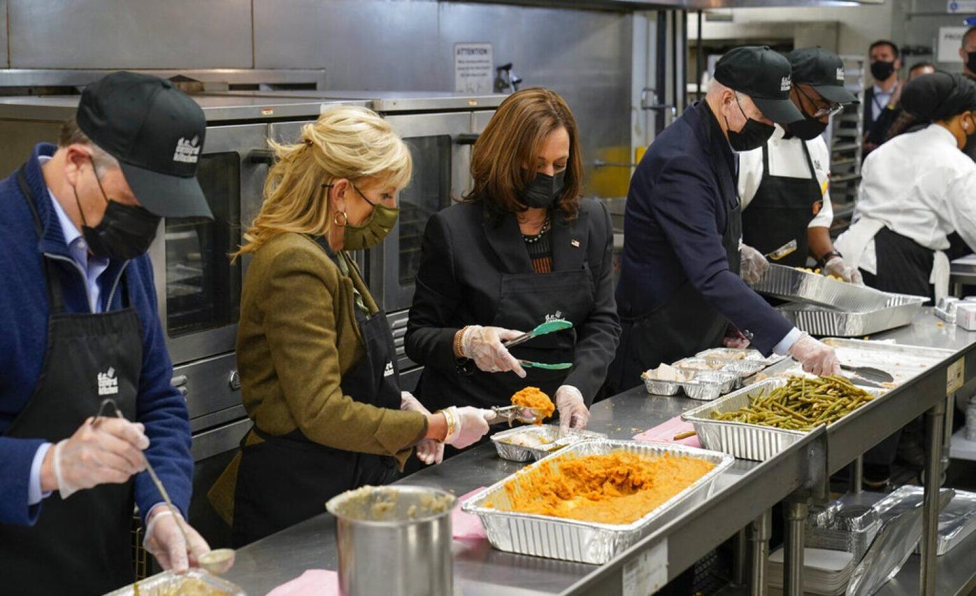 Biden, Harris, and spouses help at food pantry ahead of Thanksgiving