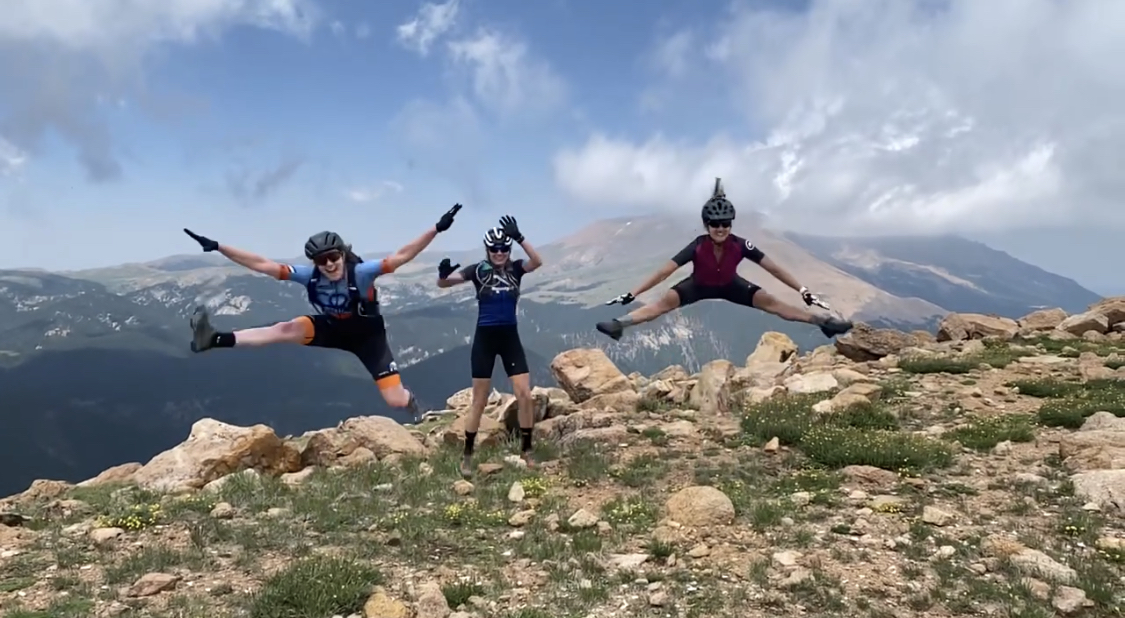 Lacey Rivette, Amy Beisel, and Rachel Beisel after biking from Colorado Springs to the top of Almagre Mountain, the second-highest peak in the Pikes Peak region. The route ended up being close to 50 miles with more than 7,000 feet of gain. Watch a full video about this adventure here. Courtesy photo from BABs Outside.