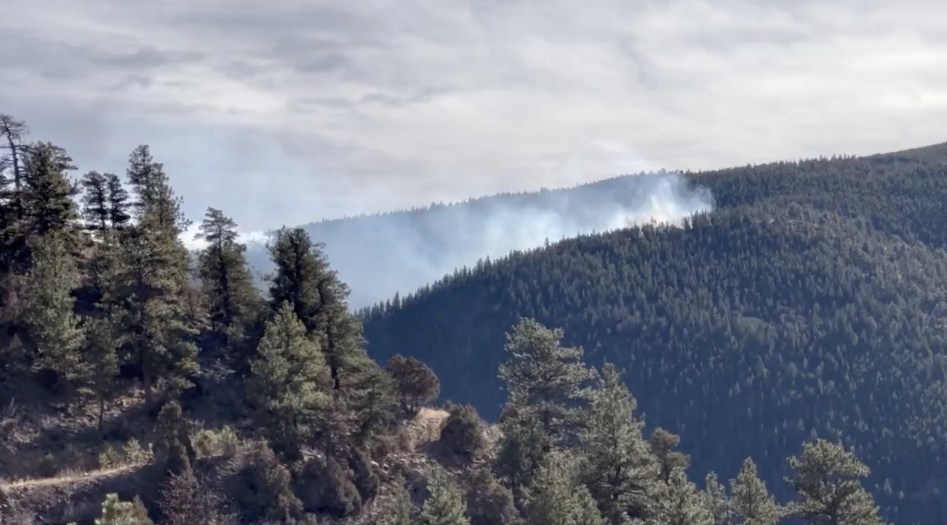 The Miners Candle fire burning a few miles west of Idaho Springs, Colo. on Sunday, Dec. 5, 2021. (Pattrik Perez/ Denver7)