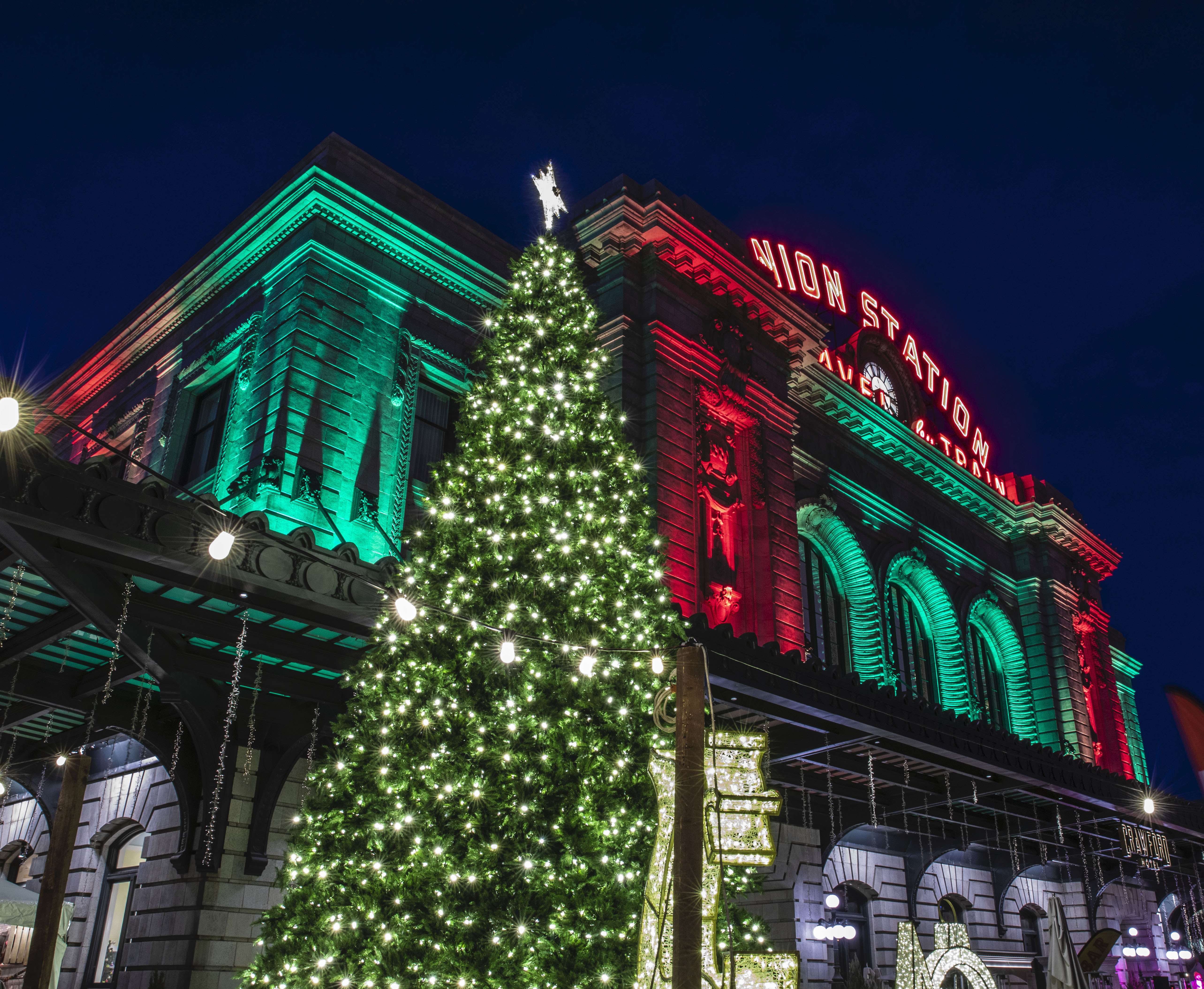 FILE PHOTO: A Christmas tree and holiday lights are set up outside of Denver Union Station. (Photo courtesy of the City and County of Denver)