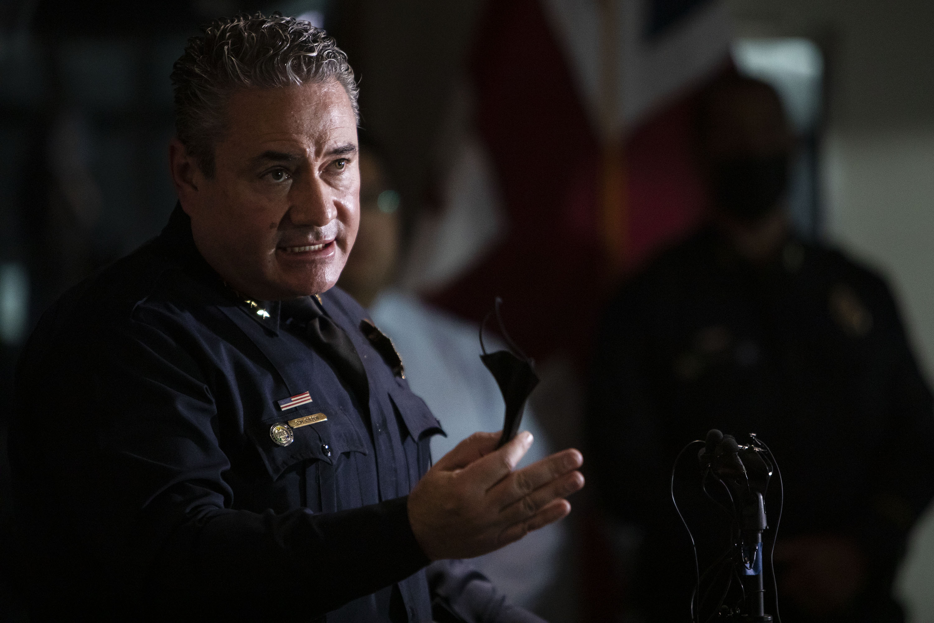 Denver Police chief Paul Pazen speaks about the cross-town shooting spree that left five people dead the previous night during a press conference at the Lakewood Police Department on Tuesday, Dec. 28, 2021, in Lakewood, Colo. (Timothy Hurst/The Gazette) (Timothy Hurst)