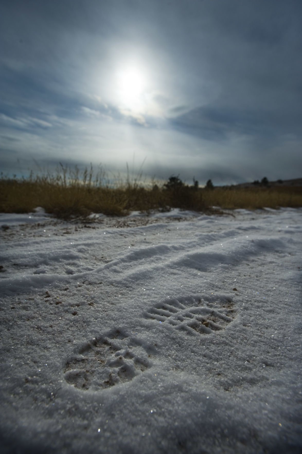 A footprint left in the snow by hikers on a “first hike” in Cheyenne Mountain State Park. (The Gazette file)