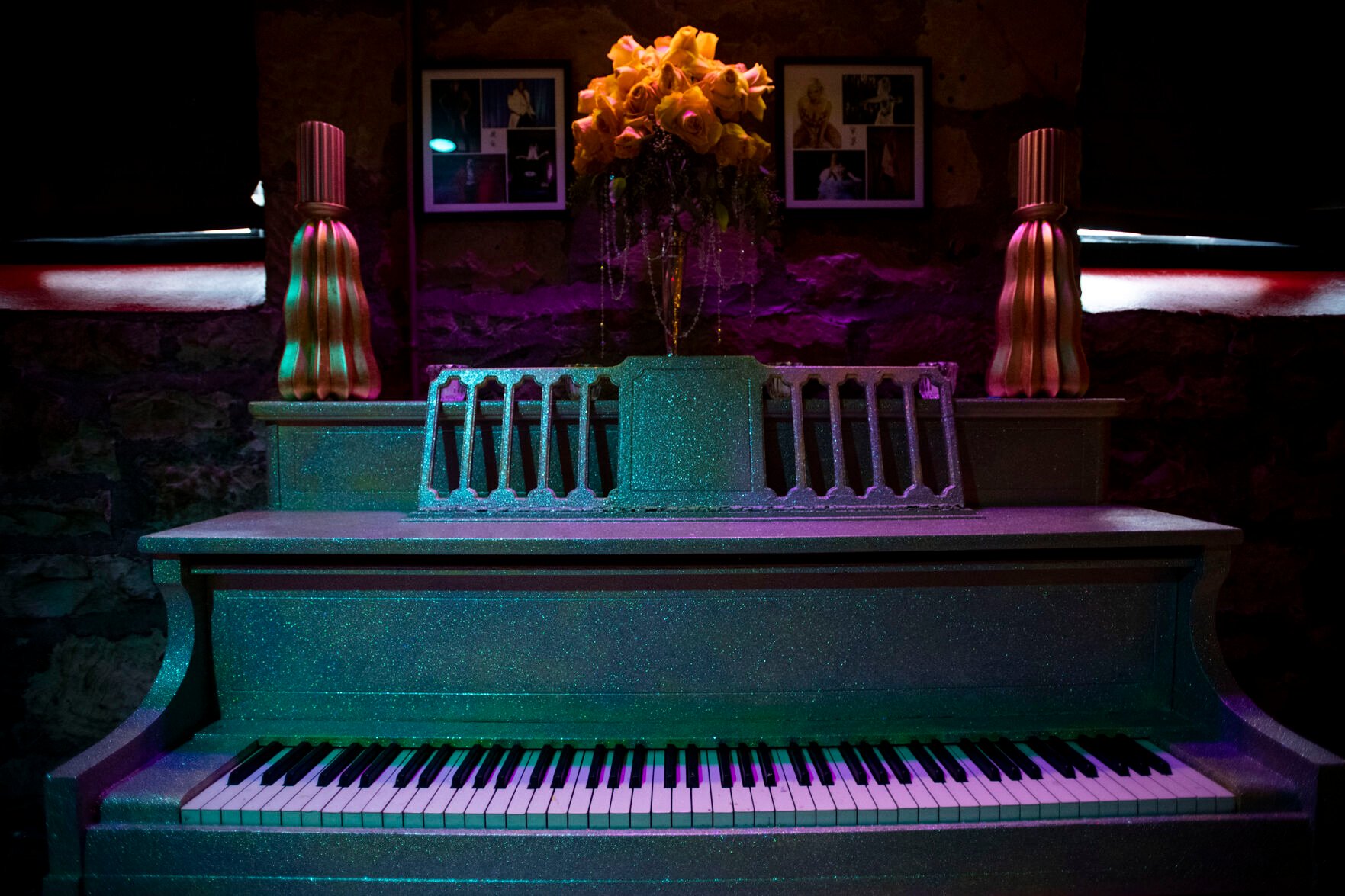 A piano at La Burla Bee, a new burlesque venue and cabaret-style restaurant and bar, located in the space previously known as The Underground in downtown Colorado Springs.  (Chancey Bush/ The Gazette) (Chancey Bush/ The Gazette)
