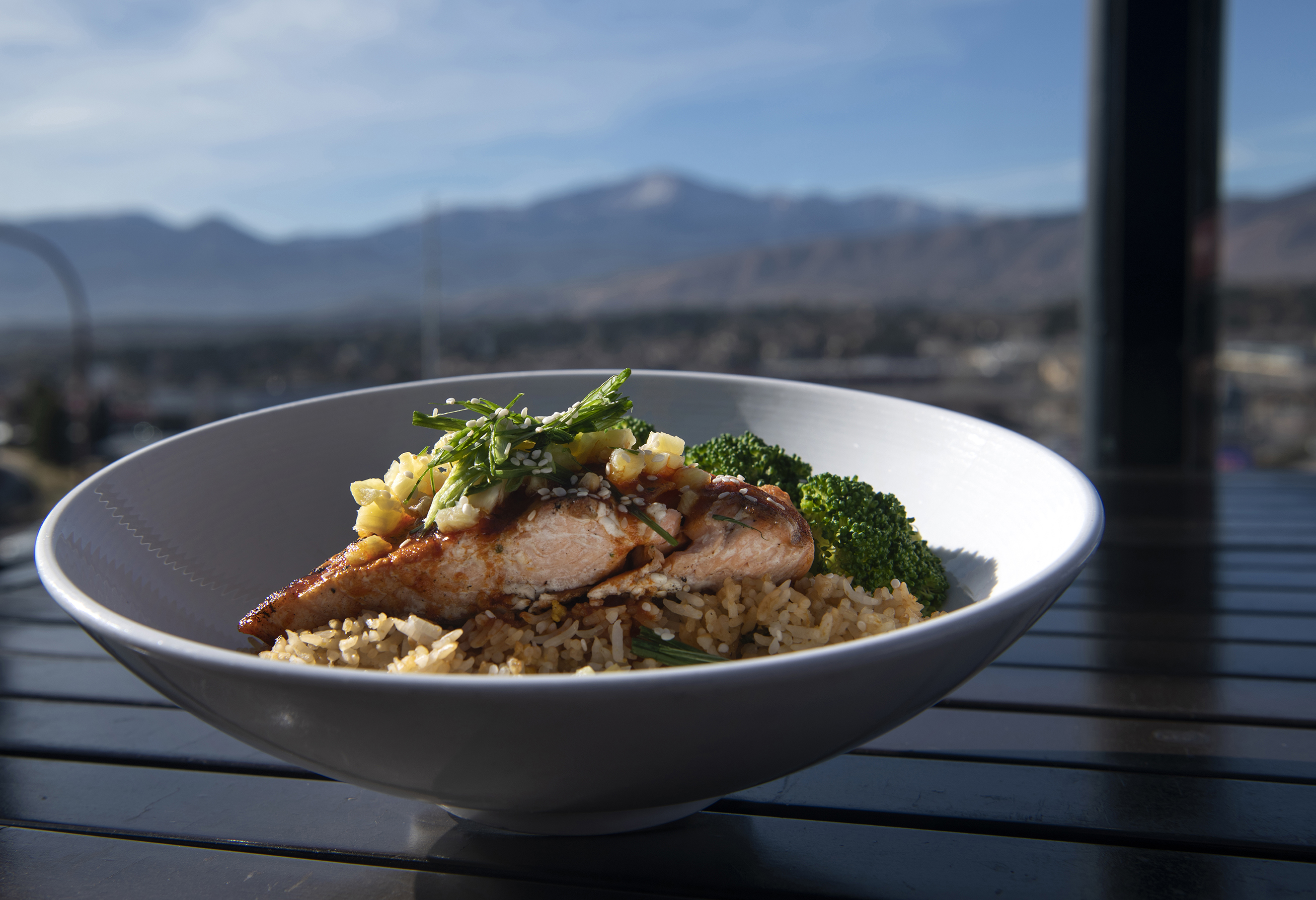 The salmon rice bowl at the Viewhouse restaurant, 7114 Campus Drive in Colorado Springs. (Photos by Jeff Kearney, special to the gazette)