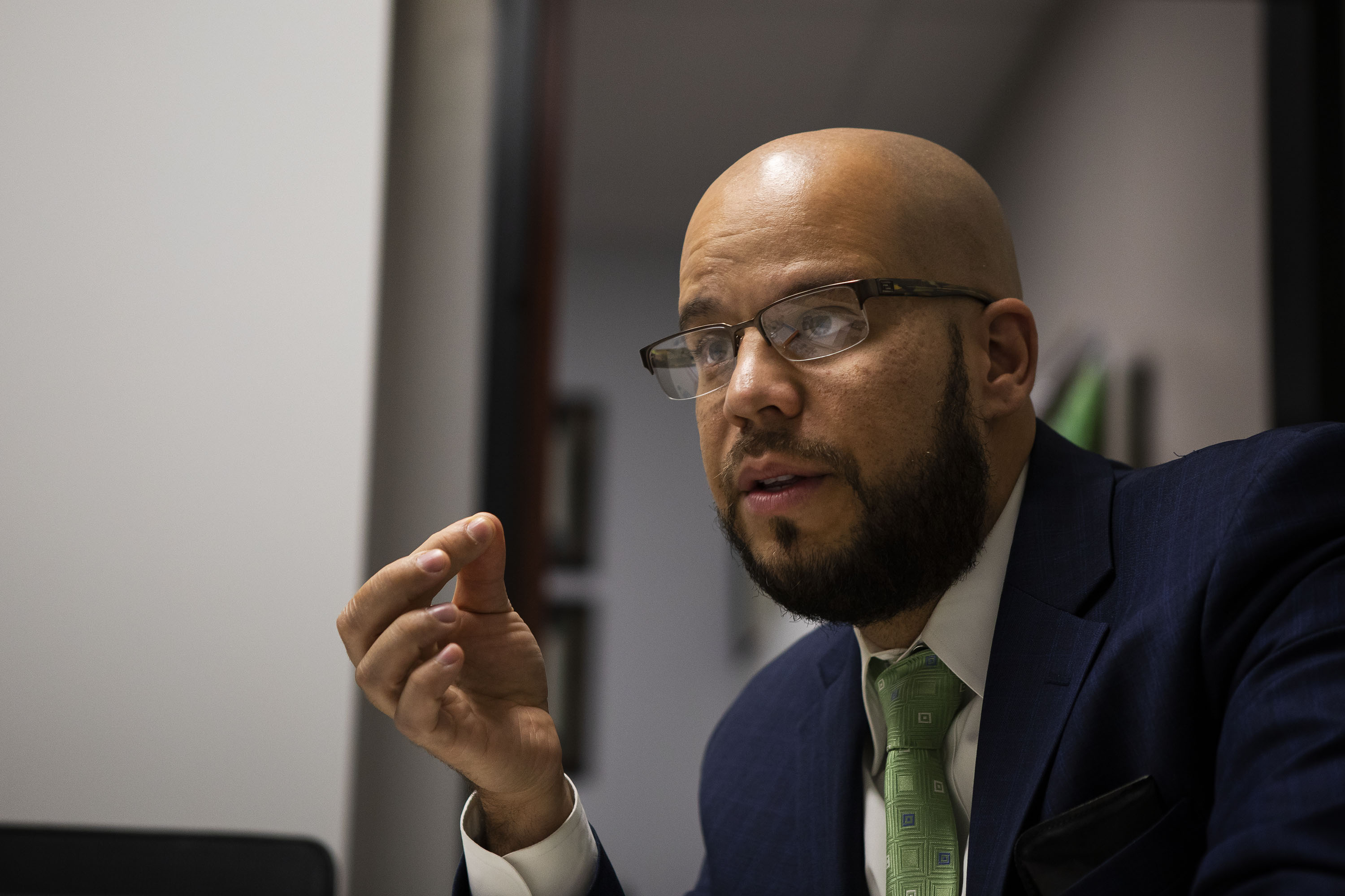 Denver Public Schools superintendent Dr. Alex Marrero talks with a member of the media in a conference room adjacent to his office on Wednesday, Dec. 8, 2021, in Denver, Colo. (Timothy Hurst/The Gazette) (Timothy Hurst)