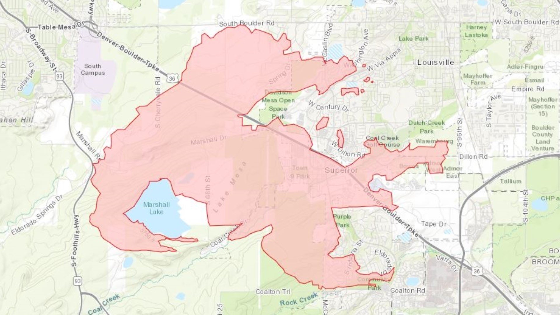 Map of the Marshall fire as of Friday morning. (Courtesy Inciweb via 9News)