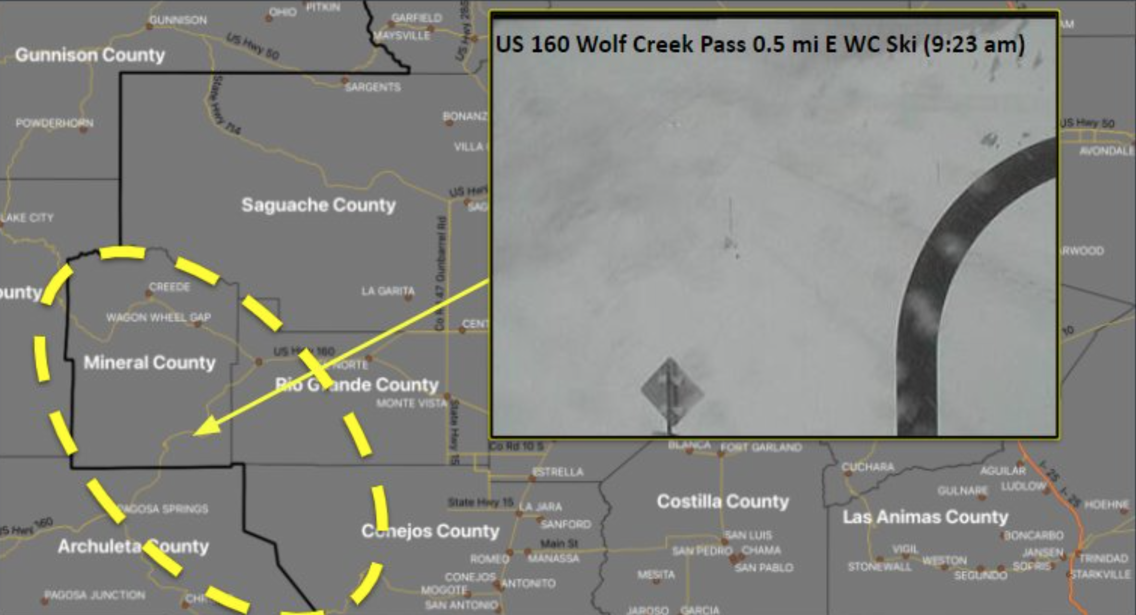 Wolf Creek Pass. See full image in Tweet below. Credit: National Weather Service/Colorado Department of Transportation.