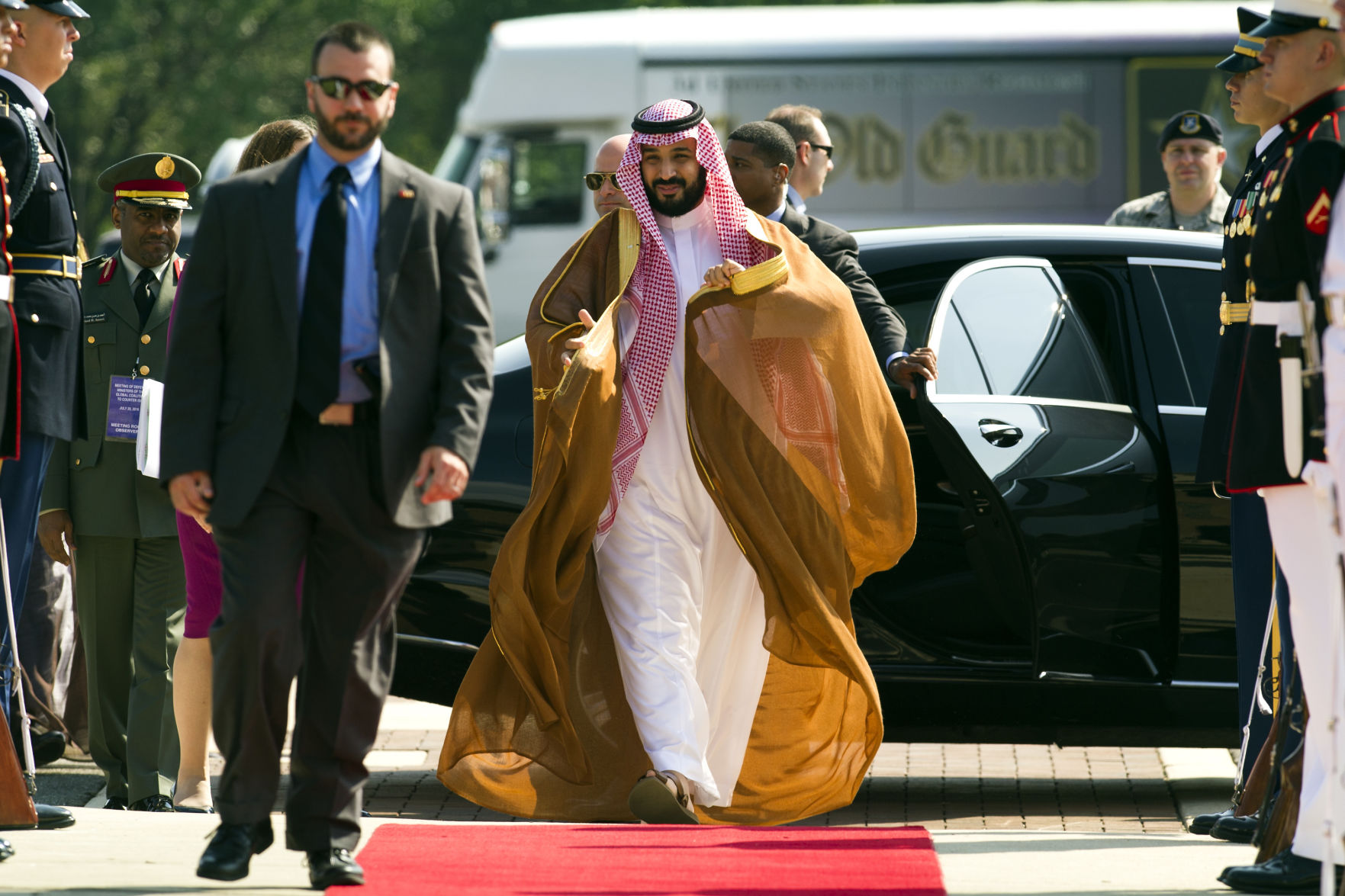 Saudi Arabia Defense Minister Mohammad bin Salman Al Saud arrives July 20, 2016, to attend the Global Coalition to Counter ISIL Meeting, hosted by Defense Secretary Ash Carter at Andrews Air Force Base, Md. (The Associated Press file)