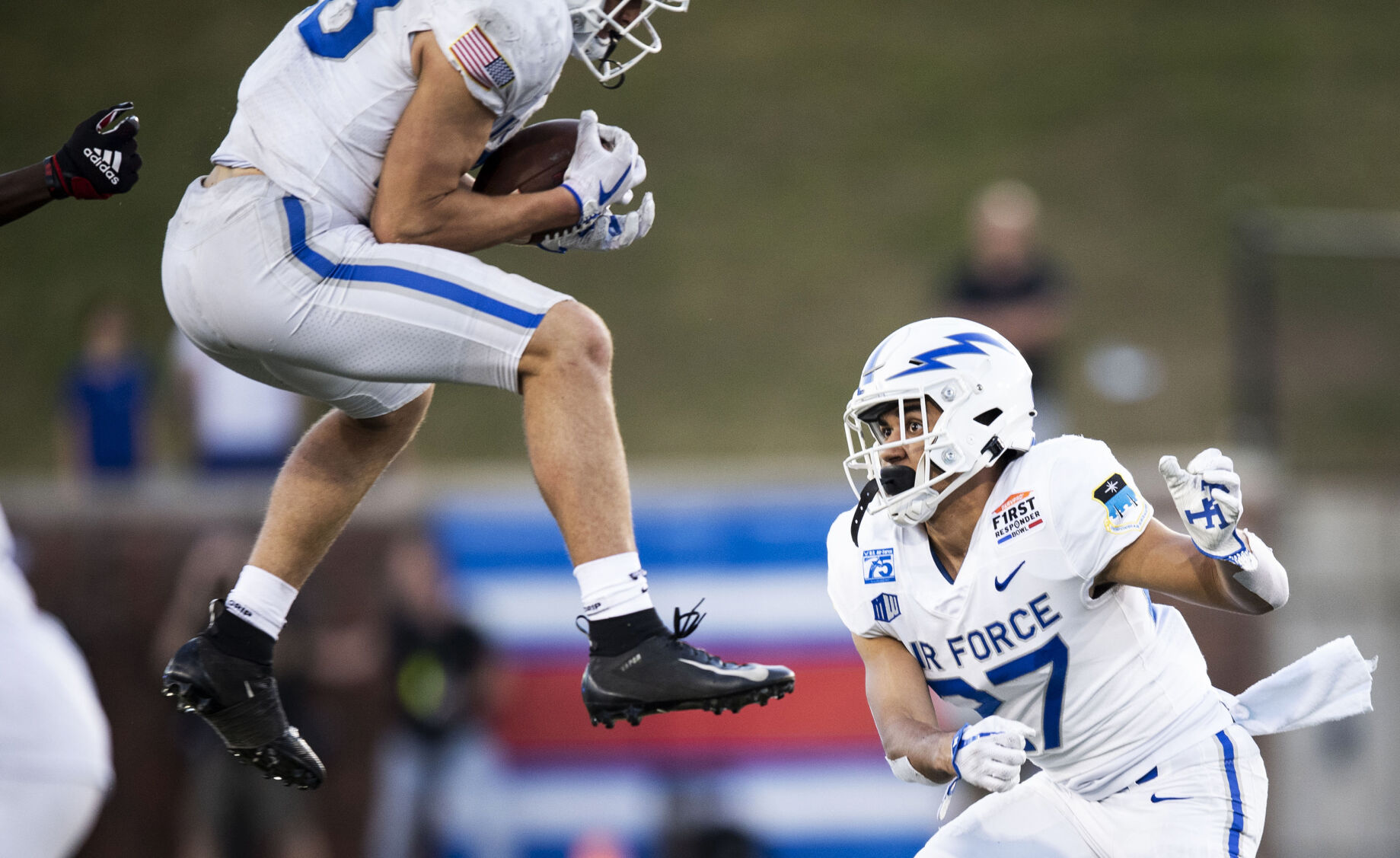 The Air Force take on the Louisville Cardinals during the 2021 First Responder Bowl at Gerald J. Ford Stadium on the campus of Southern Methodist University in Dallas, Texas on Tuesday, Dec. 28, 2021. The Falcons defeated the Cardinals and won the bowl game by a score of 31-28. (Chancey Bush/ The Gazette) (Chancey Bush/ The Gazette)