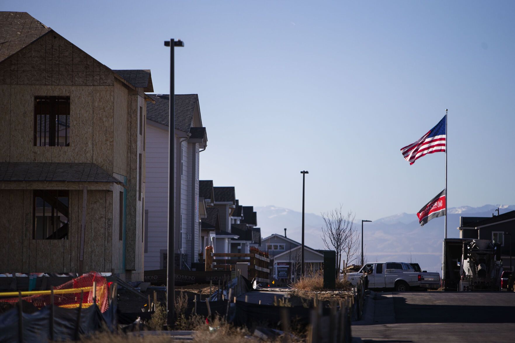 Houses in various states of construction can be seen this month in the Aurora Highlands Metro District in Aurora. (PHOTOS BY Timothy Hurst, The DENVER Gazette)