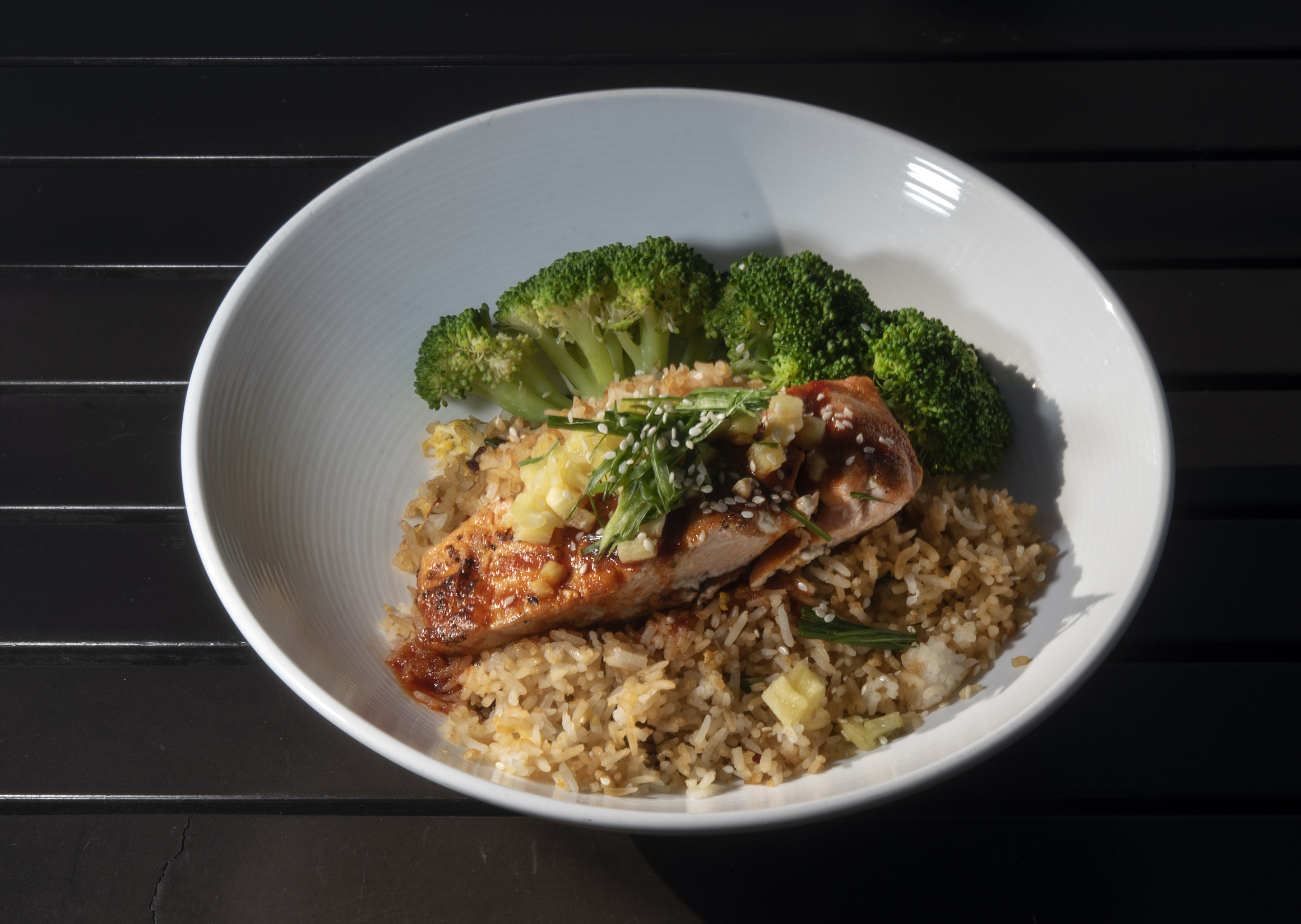 ViewHouse Restaurant (Located at: 7114 Campus Dr.) “Salmon Rice Bow” Wednesday December 1, 2021. Photo by Jeff Kearney. (Jeff Kearney)