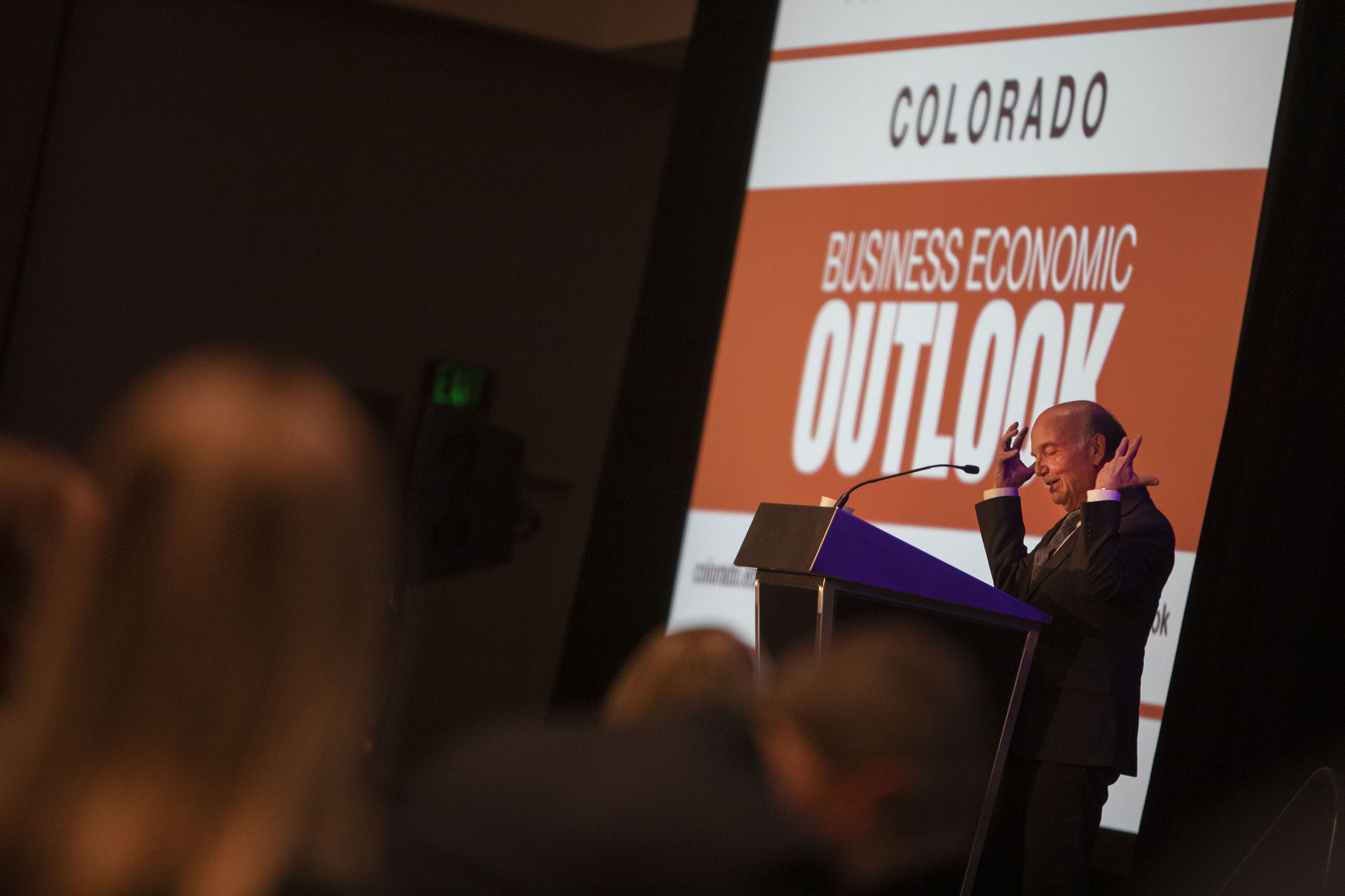University of Colorado Boulder Leeds School of Business business research division faculty director Richard L. Wobbekind gives a presentation with state demographer Elizabeth Garner on the economic outlook for the state in 2022 on Monday, Dec. 6, 2021, during the 57th annual Colorado Business Economic Outlook 2022 at the Grand Hyatt Hotel in Denver, Colo. (TimHursttim.hurst@gazette.comhttps://secure.gravatar.com/avatar/aca82bd62b4ee425c598527cd6faa1b1?d=mm&r=g)