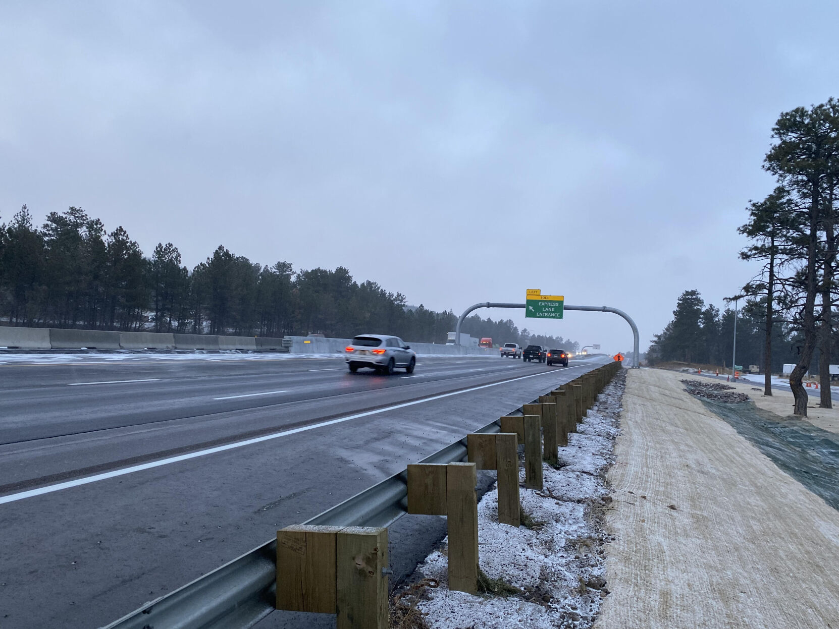 The express lanes along the 18-mile stretch of Interstate 25 between Monument and Castle Rock opened around midnight Friday morning for testing, about three weeks after state and local leaders celebrated the opening of two of the three lanes along the I-25 South “Gap” — a year ahead of schedule. (Photo courtesy CDOT)