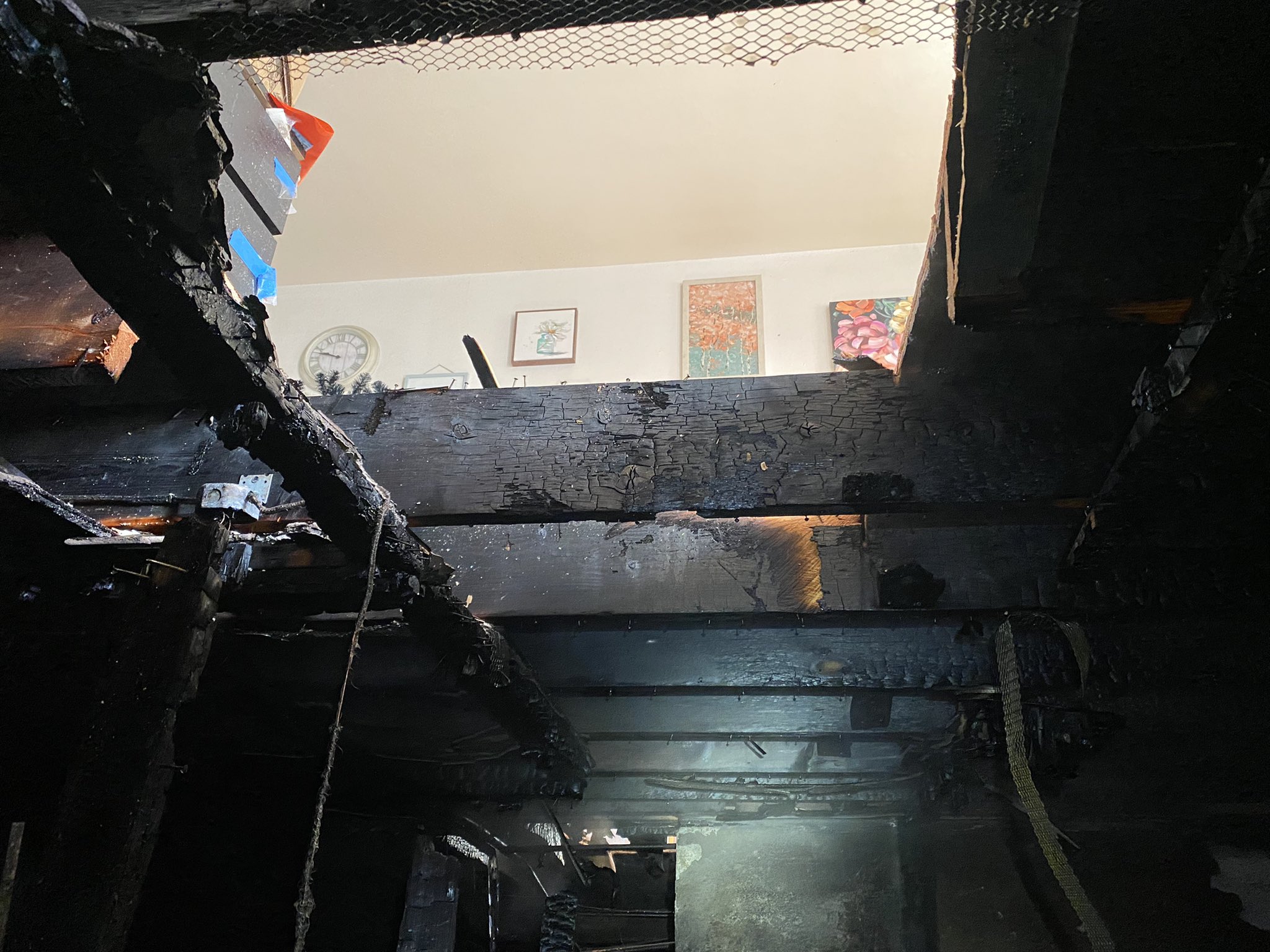 Fire damage visible from the basement of an apartment building in the 4600 block of Otis Street in Wheat Ridge, Colo. on Wednesday, Dec. 8, 2021. (Photo courtesy of West Metro Fire Rescue)