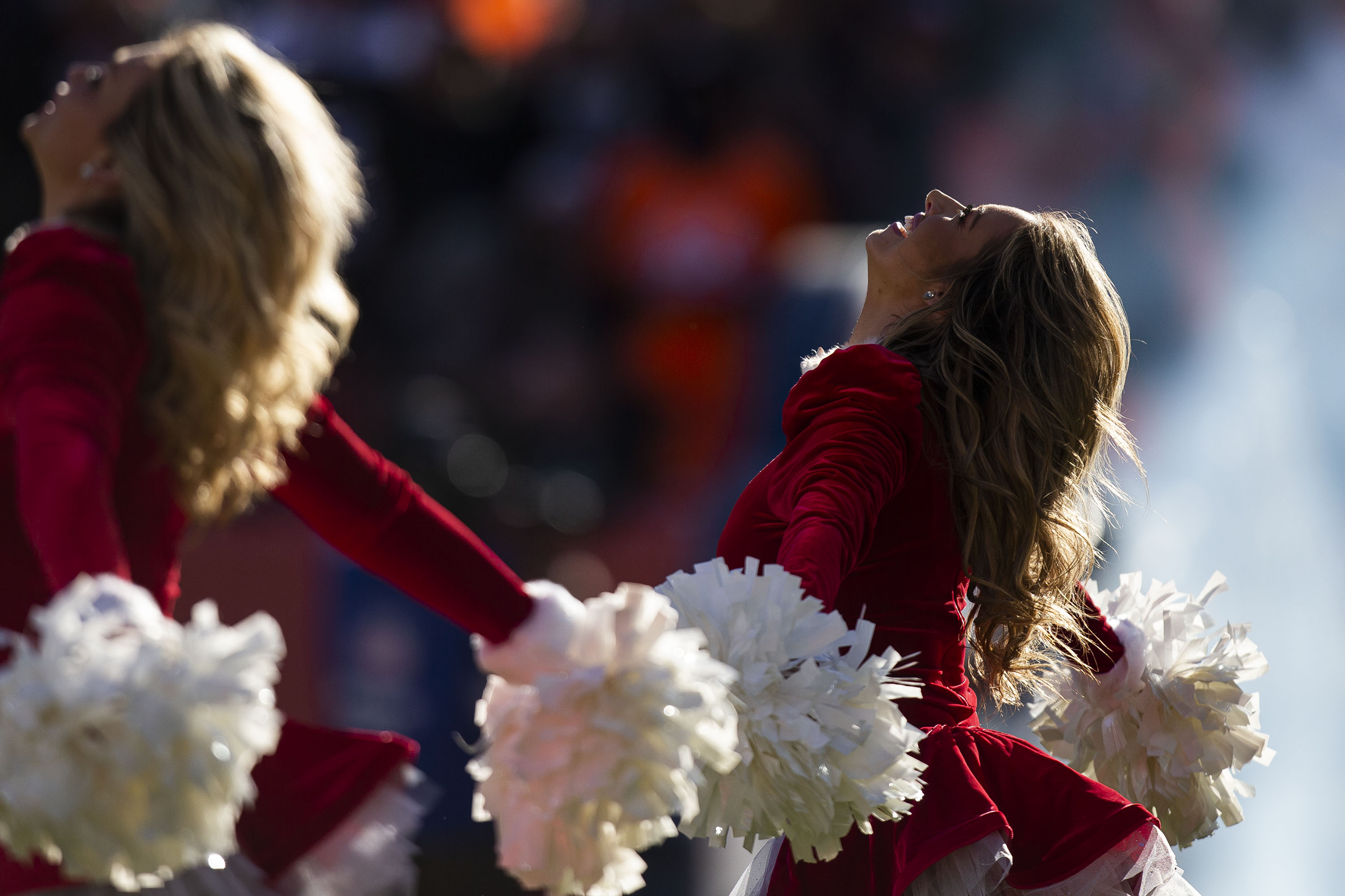 The Denver Broncos cheerleaders dance during player introductions before a game against Cincinnati Bengals on Sunday, Dec. 19, 2021, at Empower Field at Mile High in Denver, Colo. (Timothy Hurst/The Gazette) (Timothy Hurst)